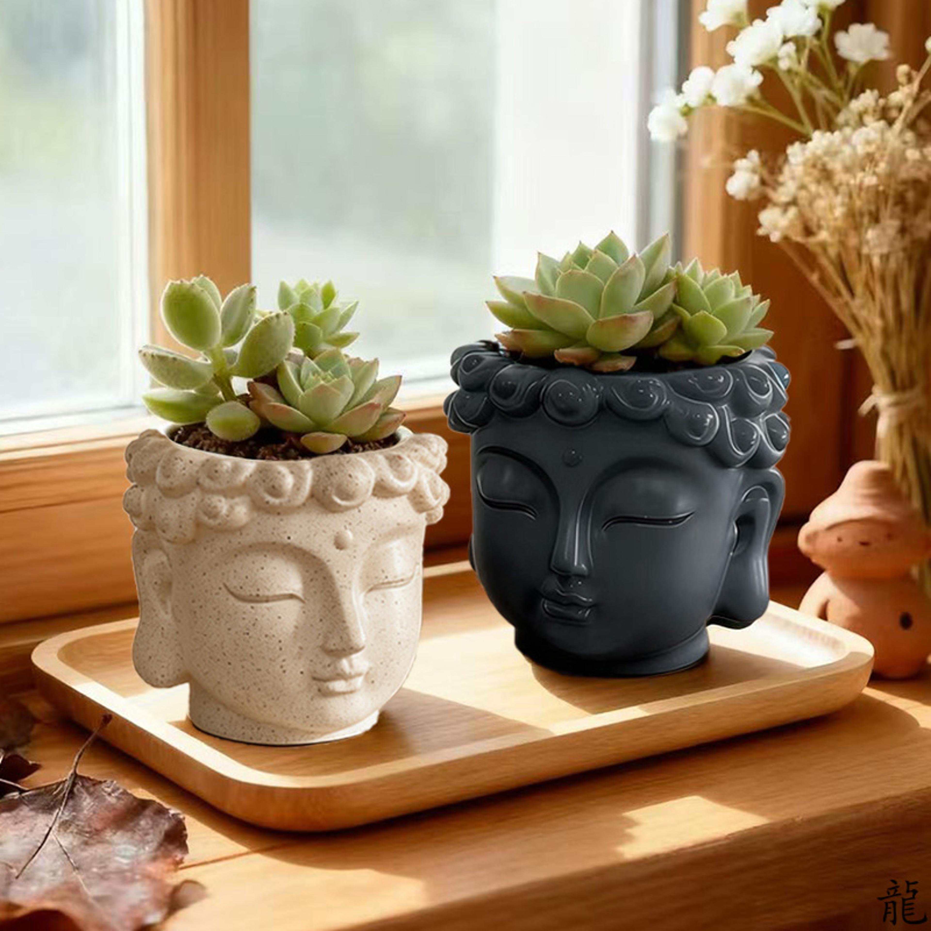 zen buddha planter resin flower pot for succulents & meditation home decor