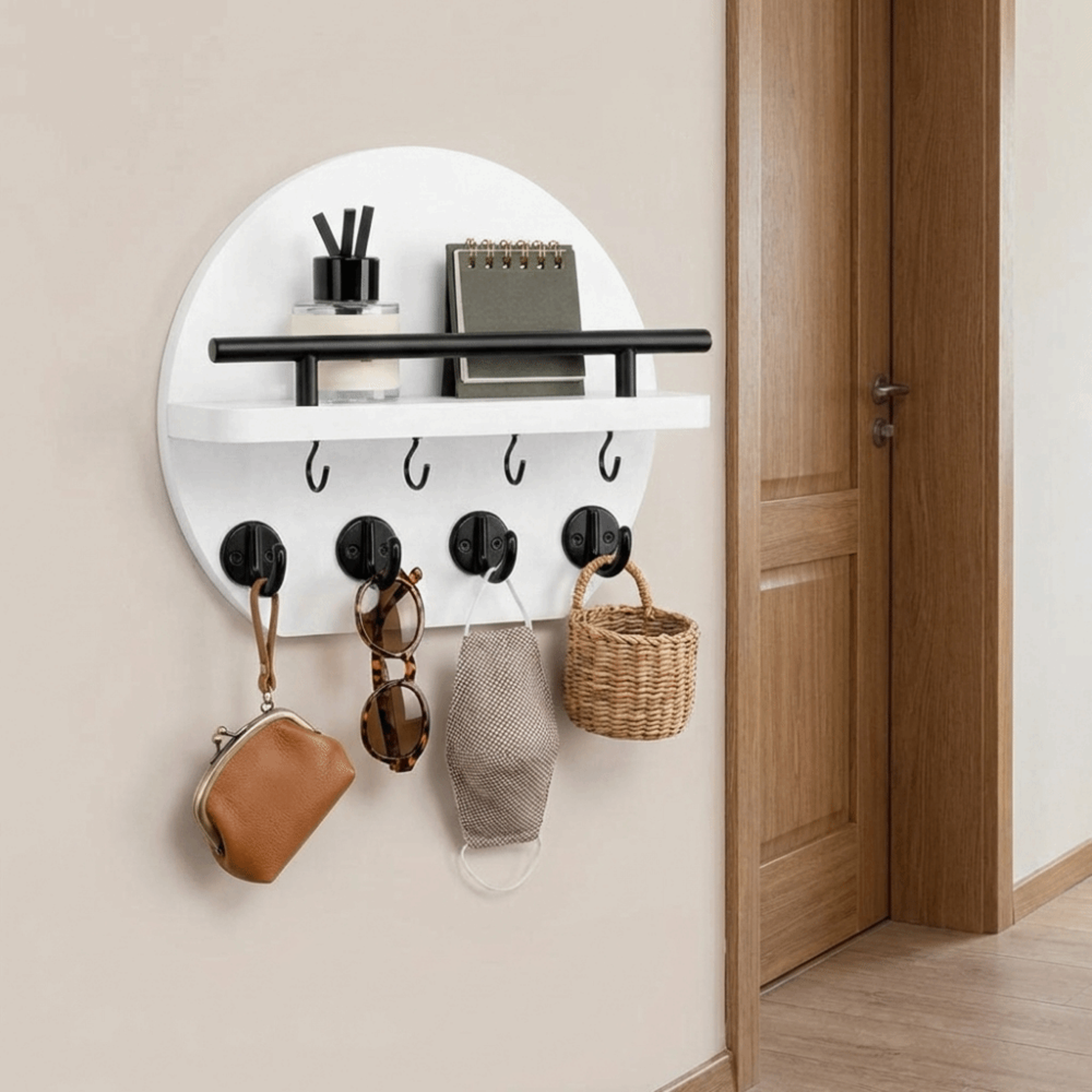 rustic wall mounted key holder with mail organizer shelf for entryway storage