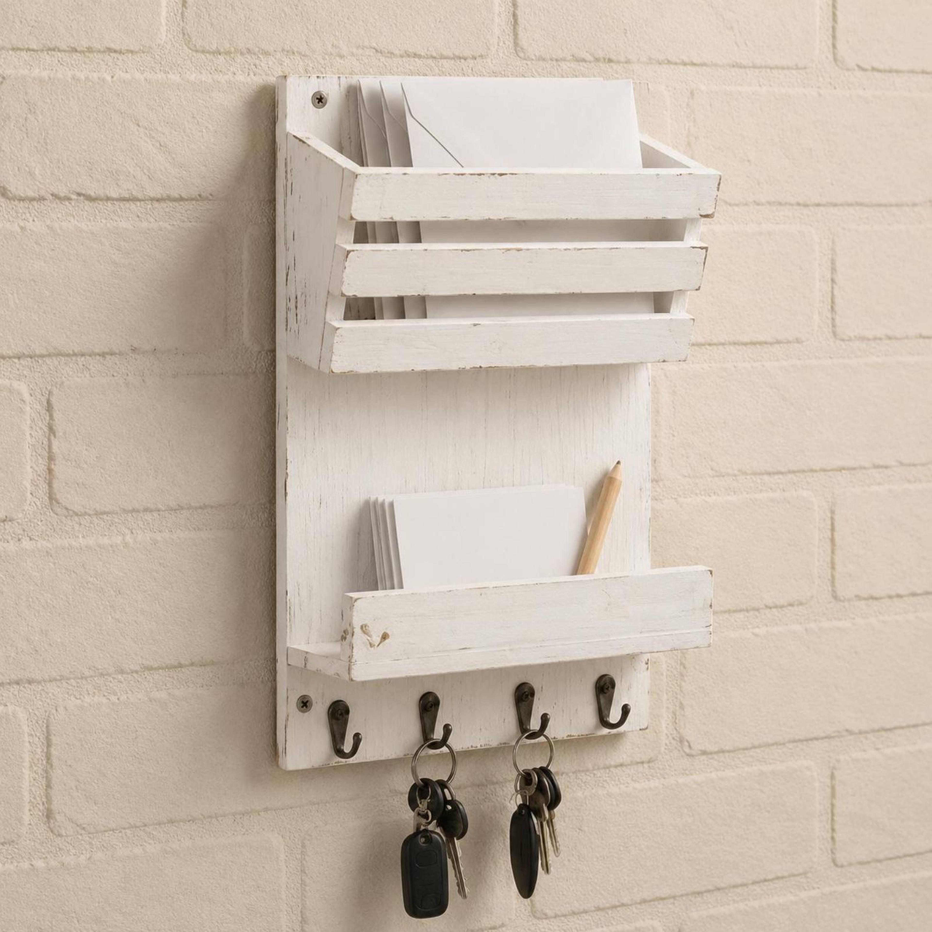 rustic wall mail organizer with hooks & shelf wooden entryway key holder