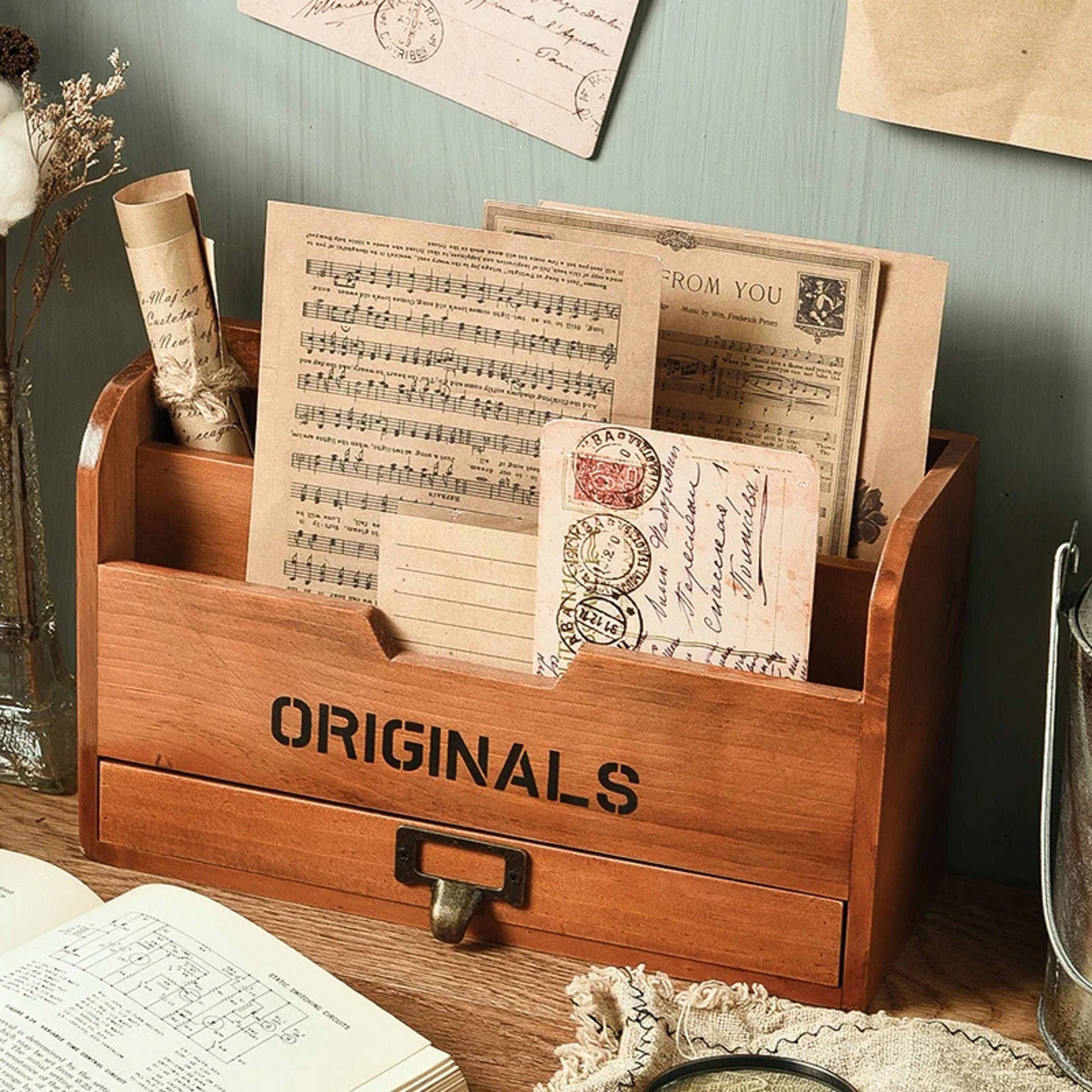 vintage wooden mail organizer wall mounted desktop letter holder & rustic office storage rack