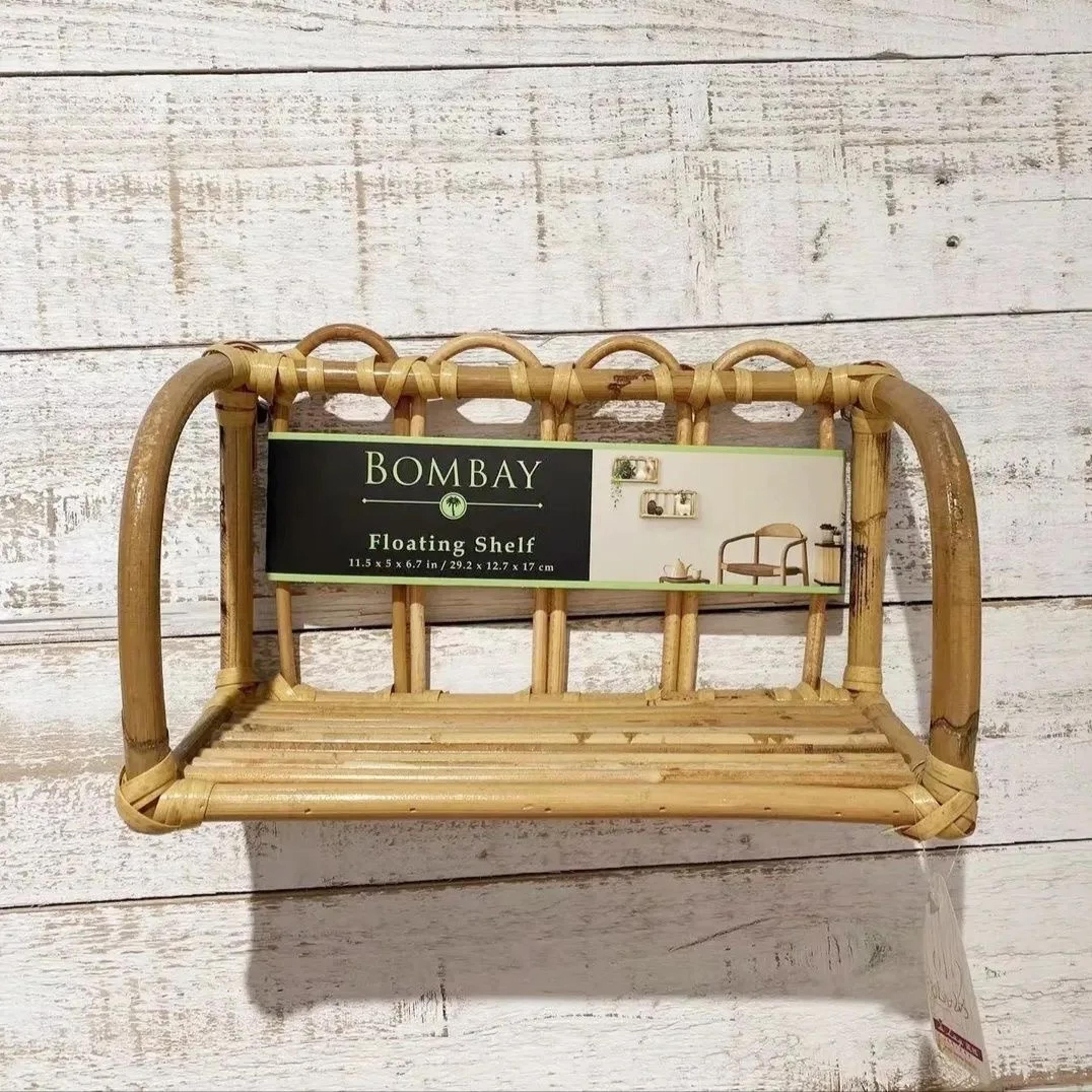 natural rattan wall shelf boho floating bookshelf & wall mail organizer for nursery, bedroom & entryway