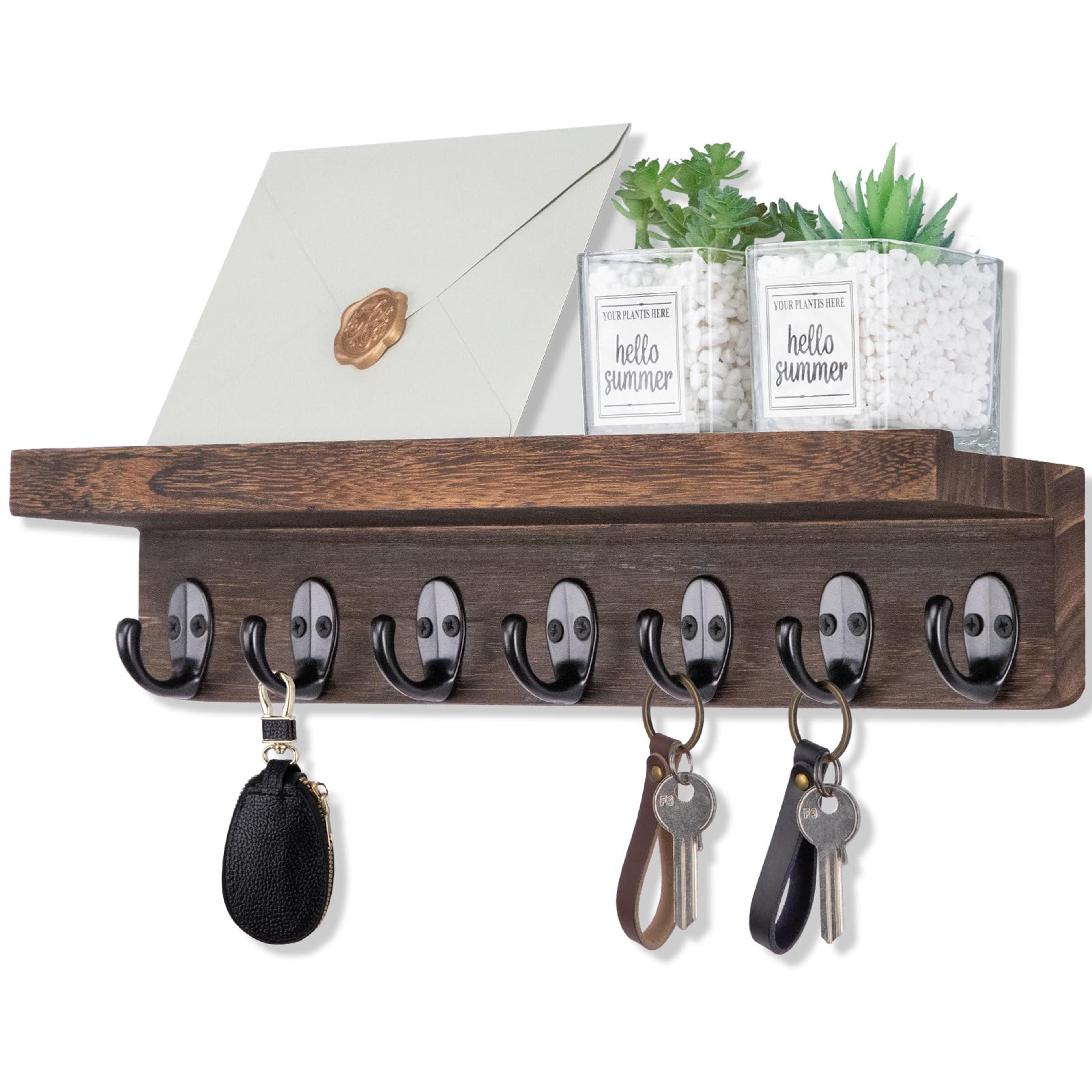 rustic wall key holder with shelf & mail organizer for entryway farmhouse home decor