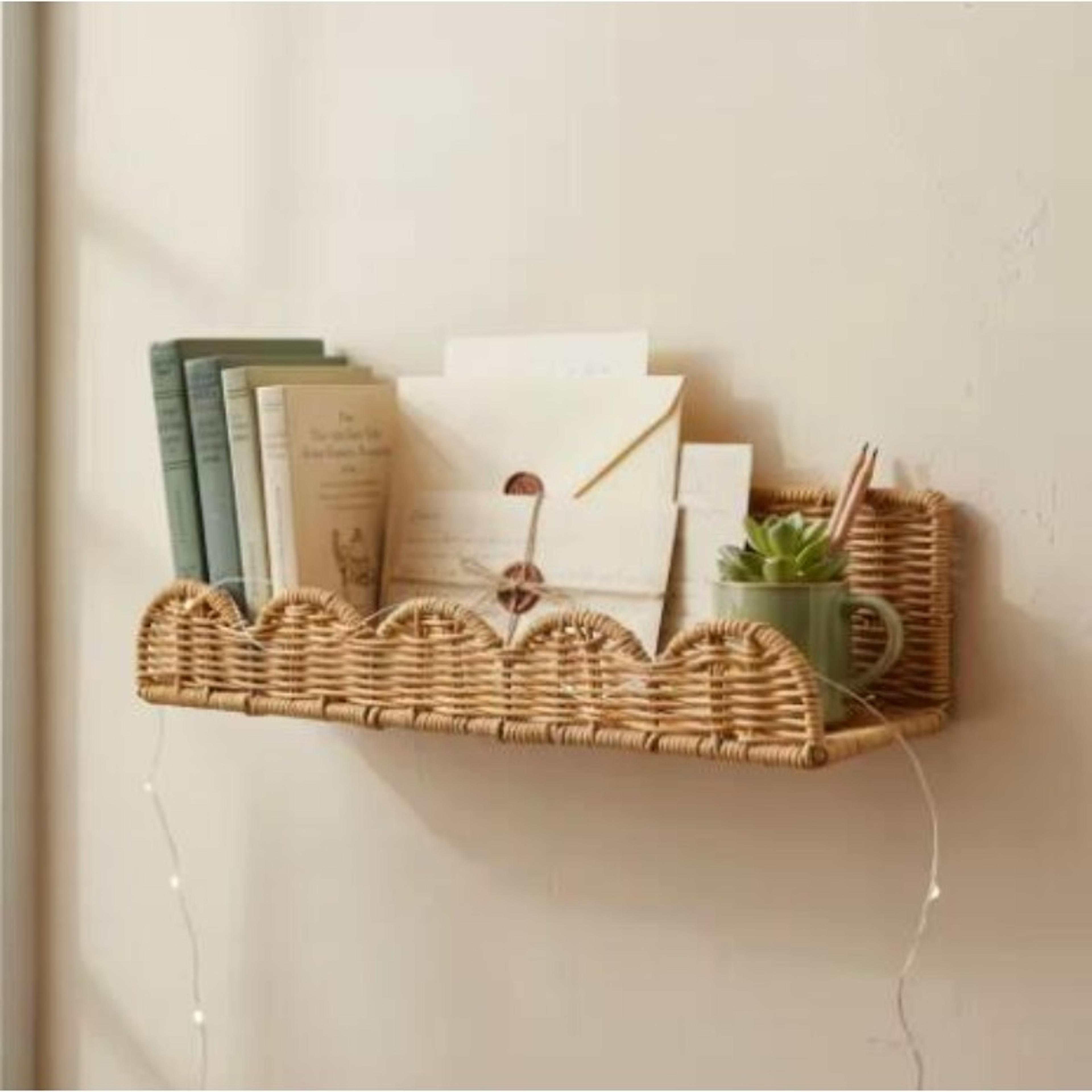 wall mounted wicker basket decorative wall organizer rattan magazine holder for bathroom, bedroom & living room