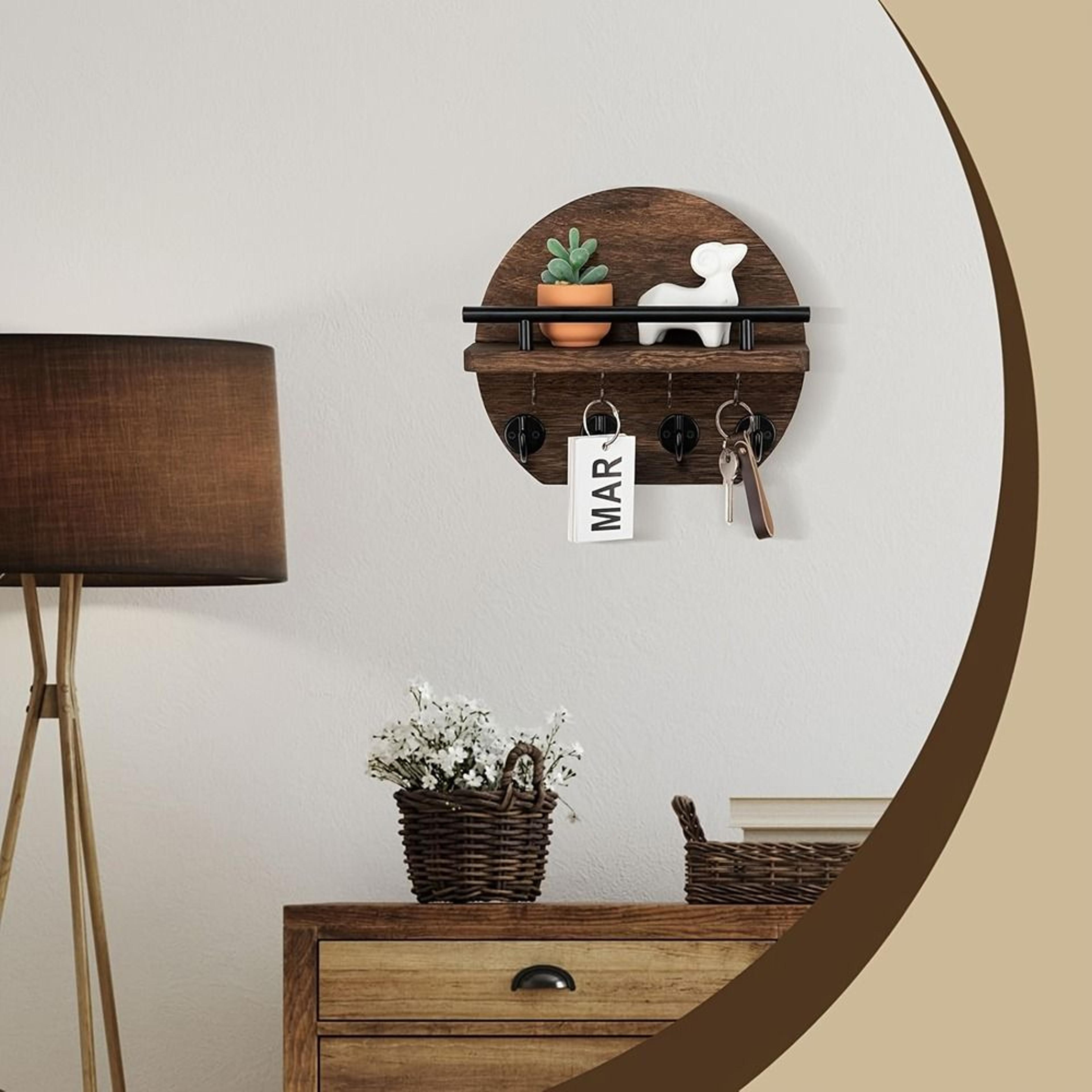 rustic wall mounted key holder with shelf & mail organizer for entryway storage