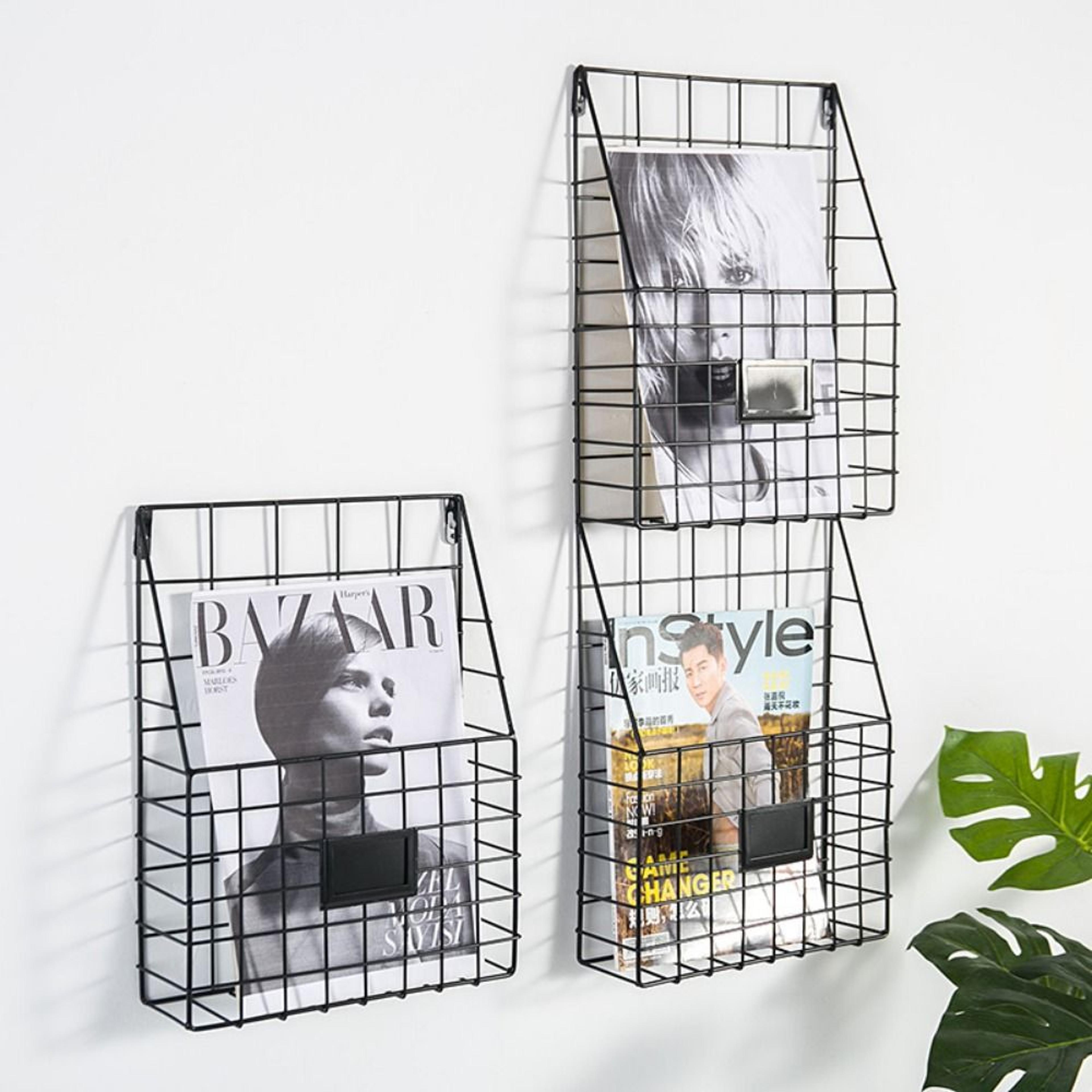 wall mounted magazine holder metal mesh file organizer wall storage rack for office, home & entryway