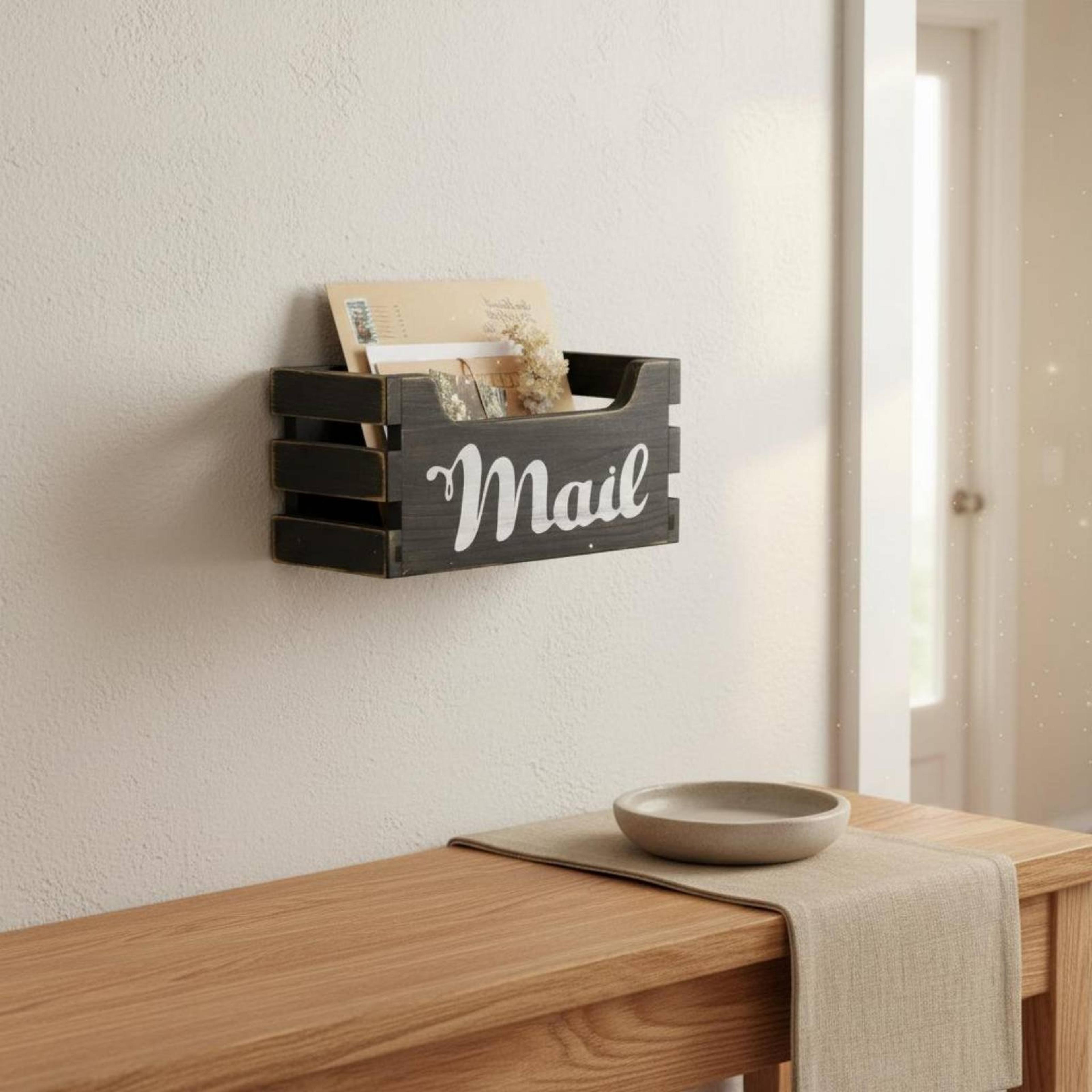 rustic wall mail organizer wooden mail holder for wall or countertop office & home storage