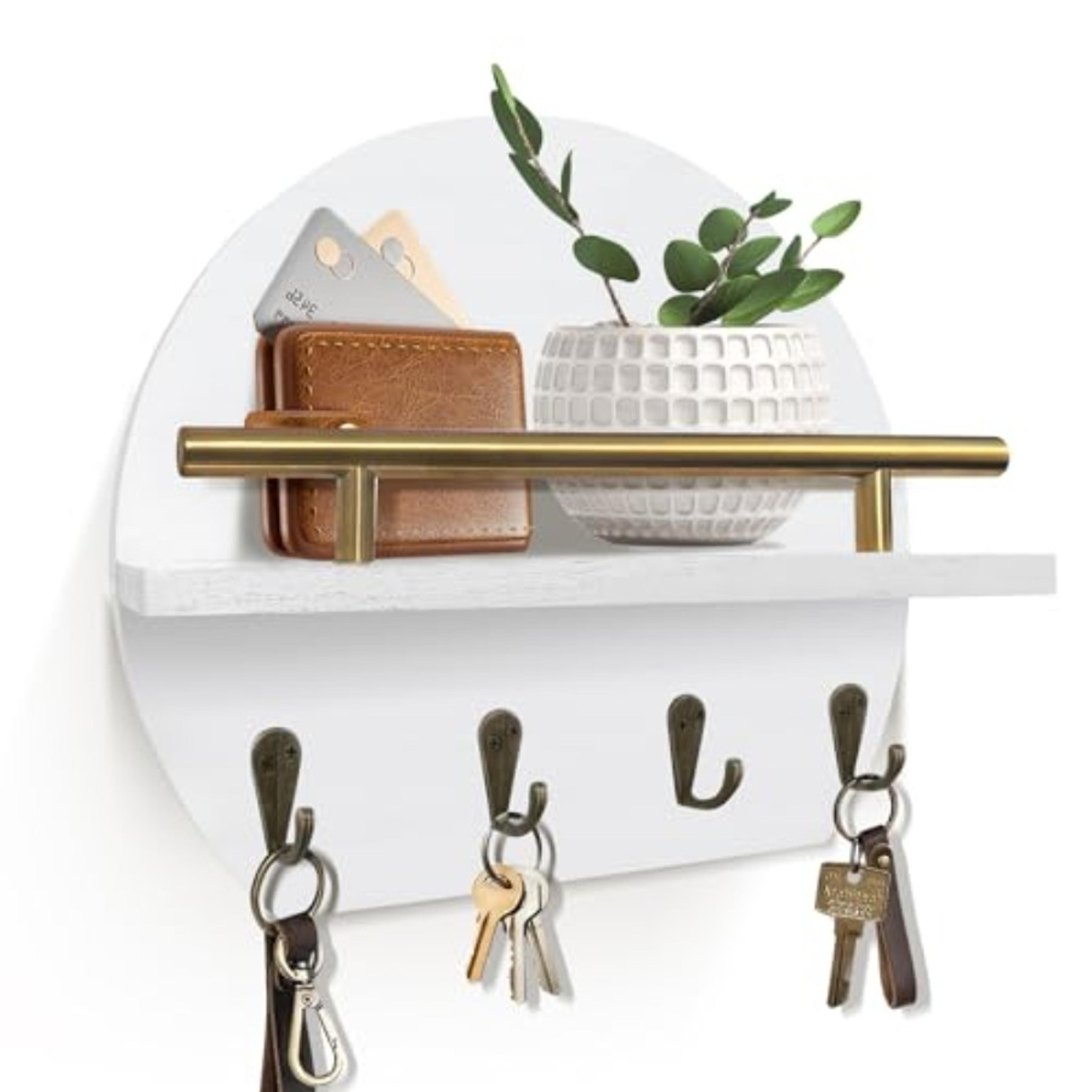 rustic key holder wall mount with mail organizer & 4 hooks for entryway home storage
