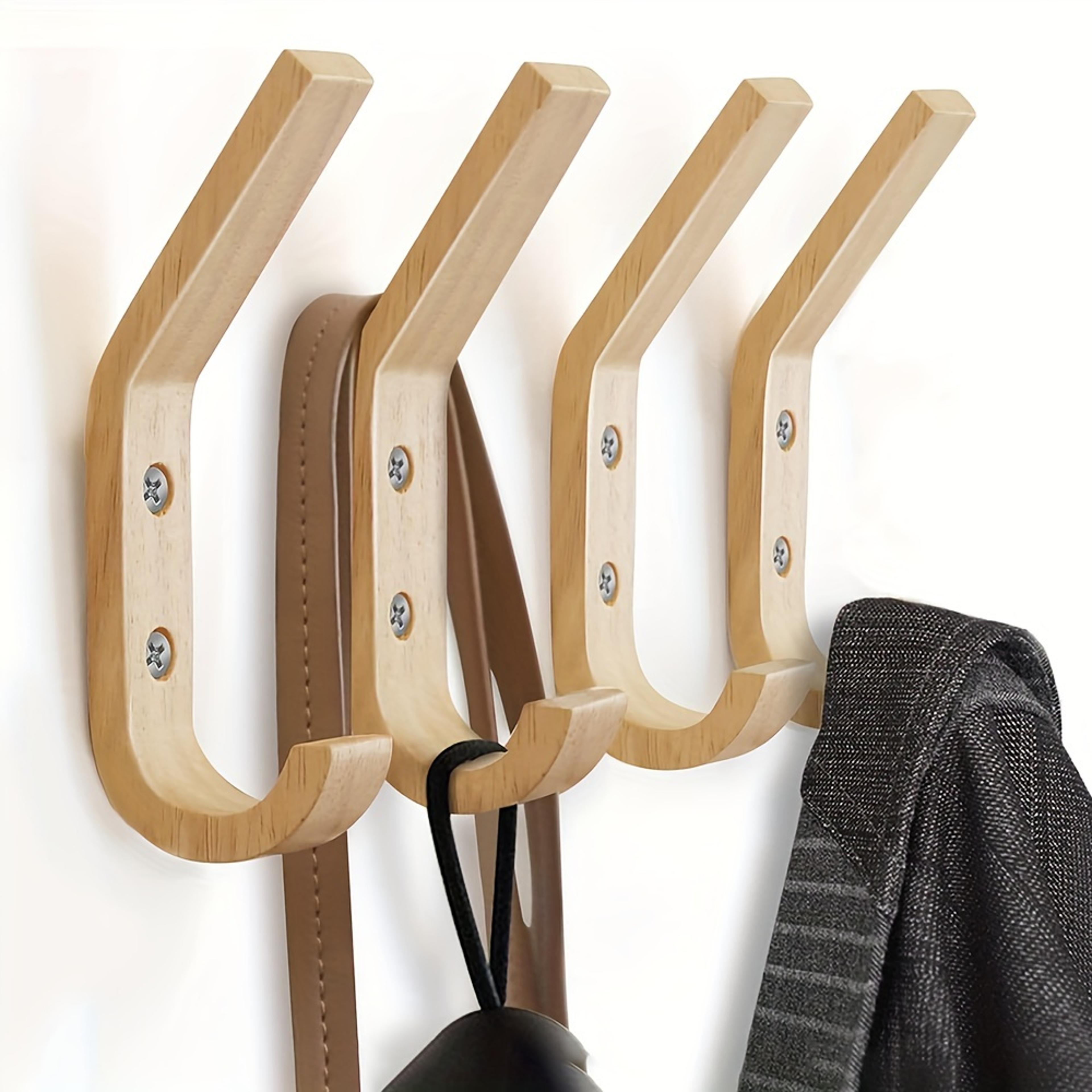 natural wooden wall hooks solid oak wood coat hooks for entryway, bathroom & bedroom wall storage