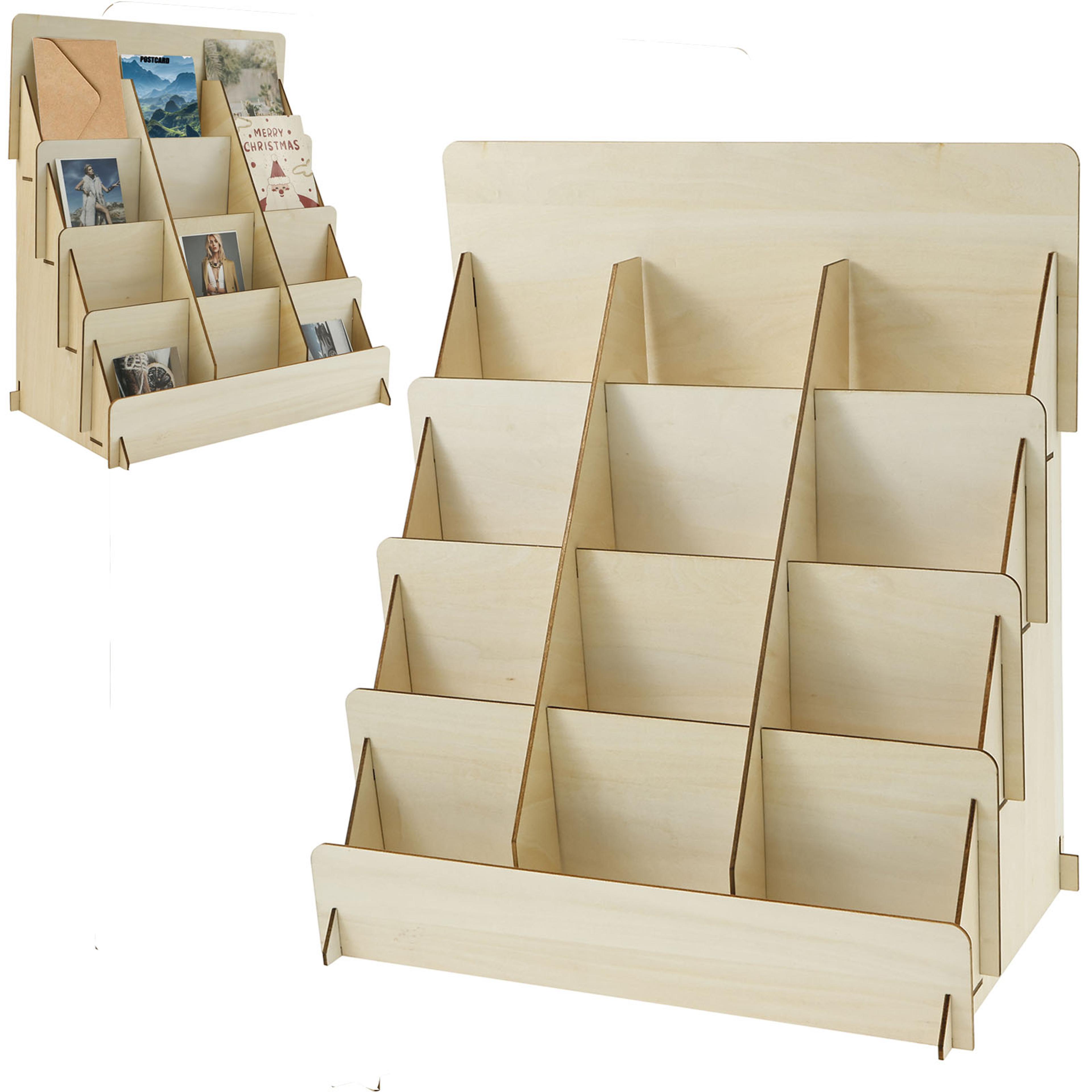greeting card display stand wooden display rack for postcards, stickers & brochures