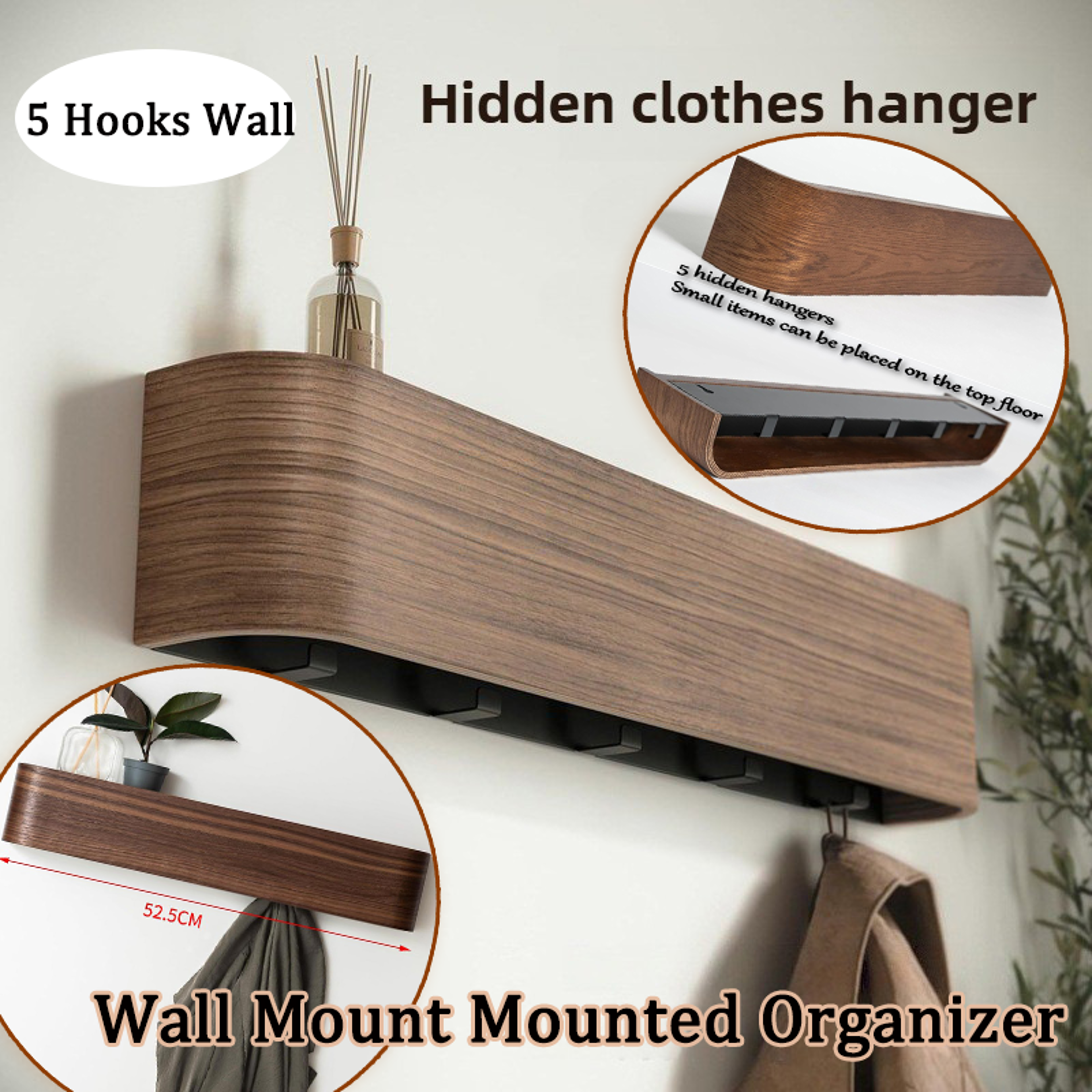 modern wall coat rack with shelf & hidden hooks wooden entryway organizer for bedroom & hallway
