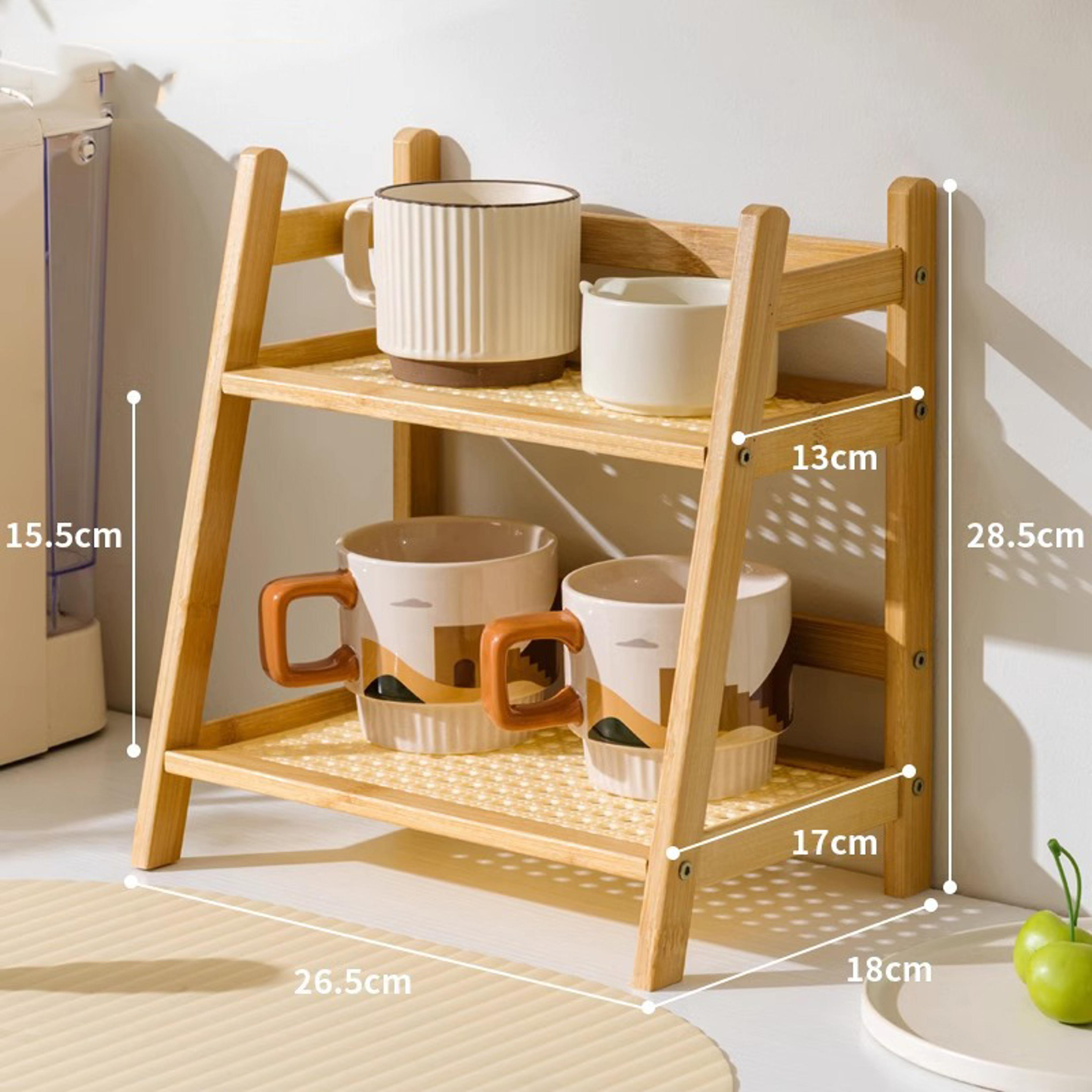 bamboo countertop organizer with tier coffee mug holder storage shelf for kitchen & vanity