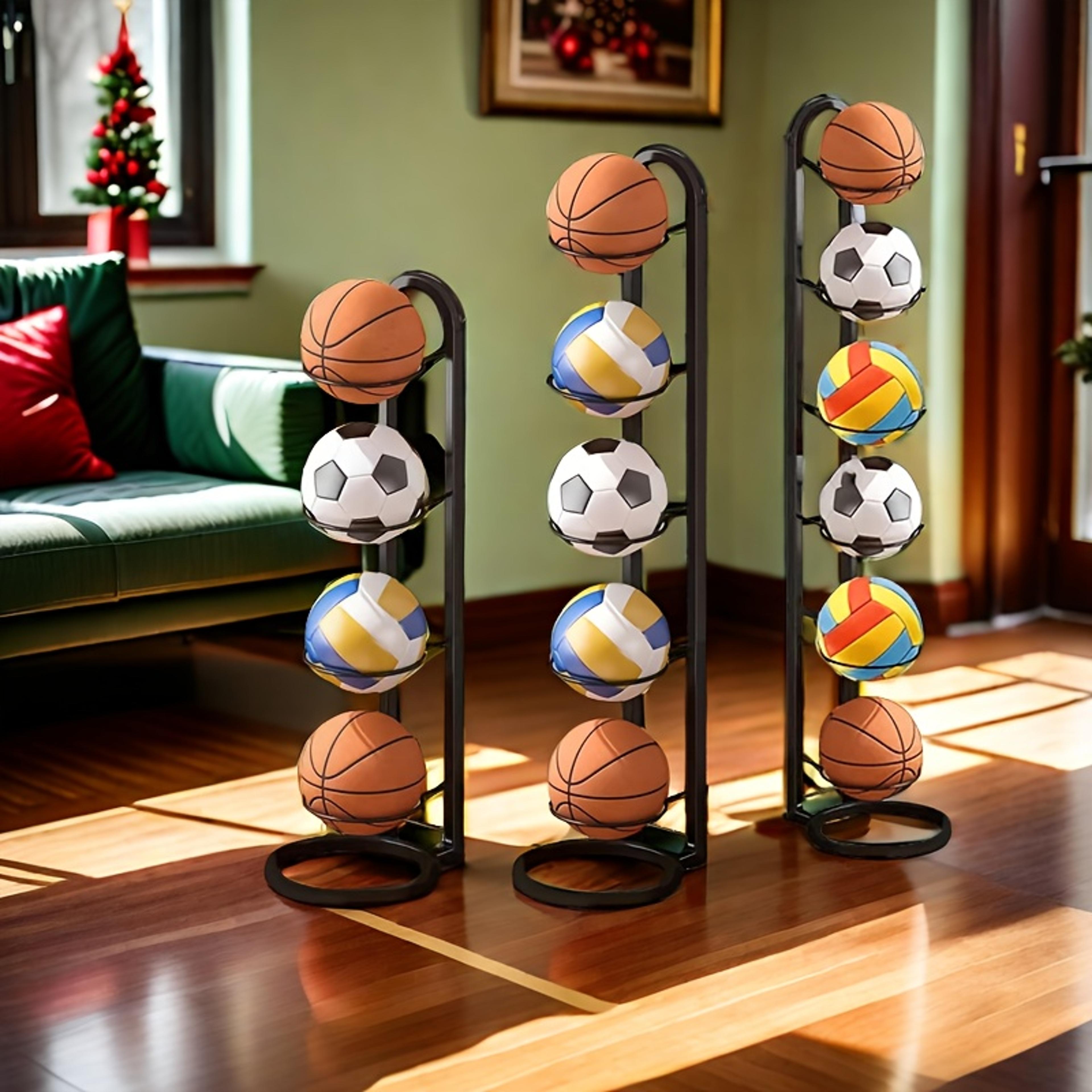 wall mounted ball holder metal sports ball organizer for basketball, soccer & volleyball storage