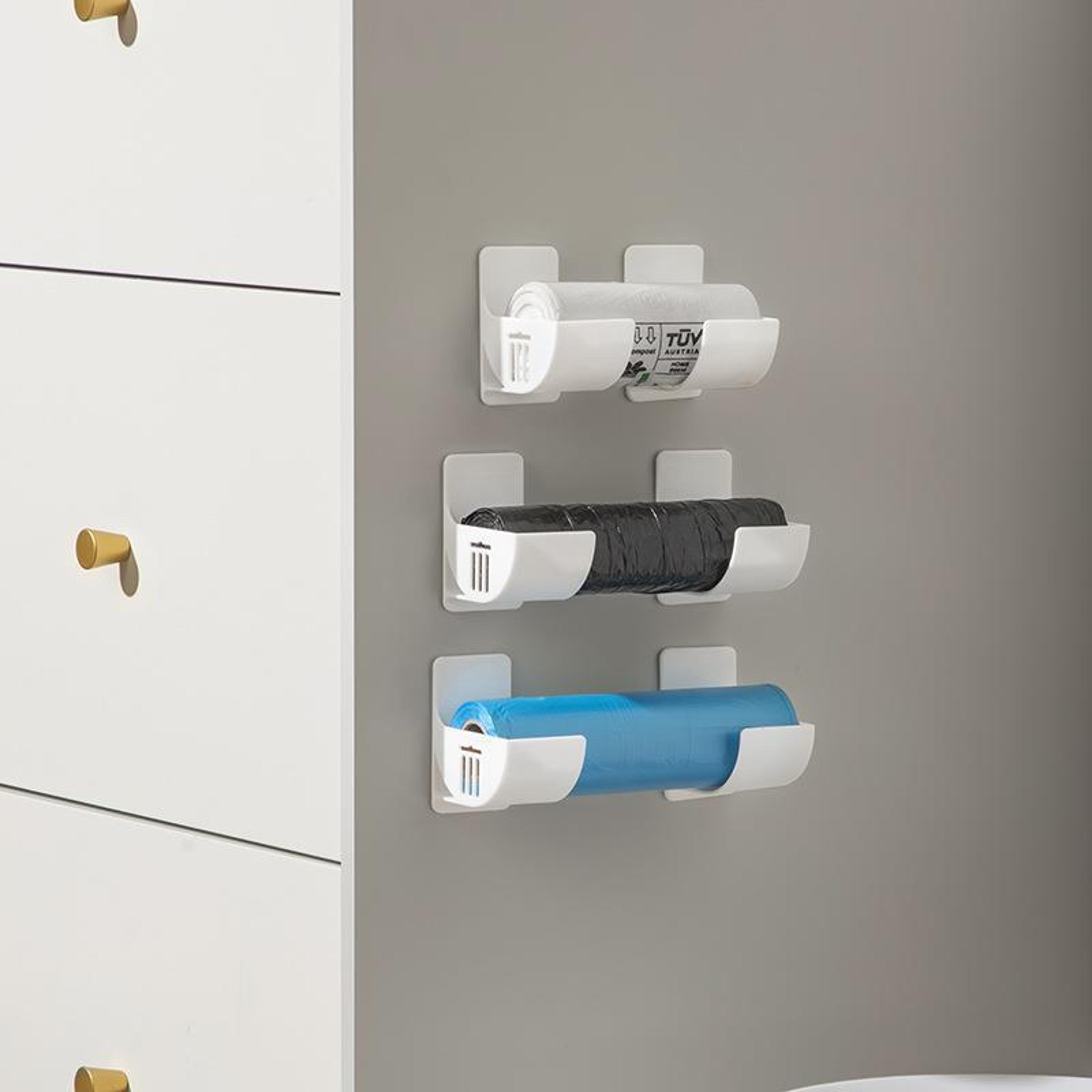 kitchen storage rack set no drill cabinet organizer with plastic wrap & garbage bag holder
