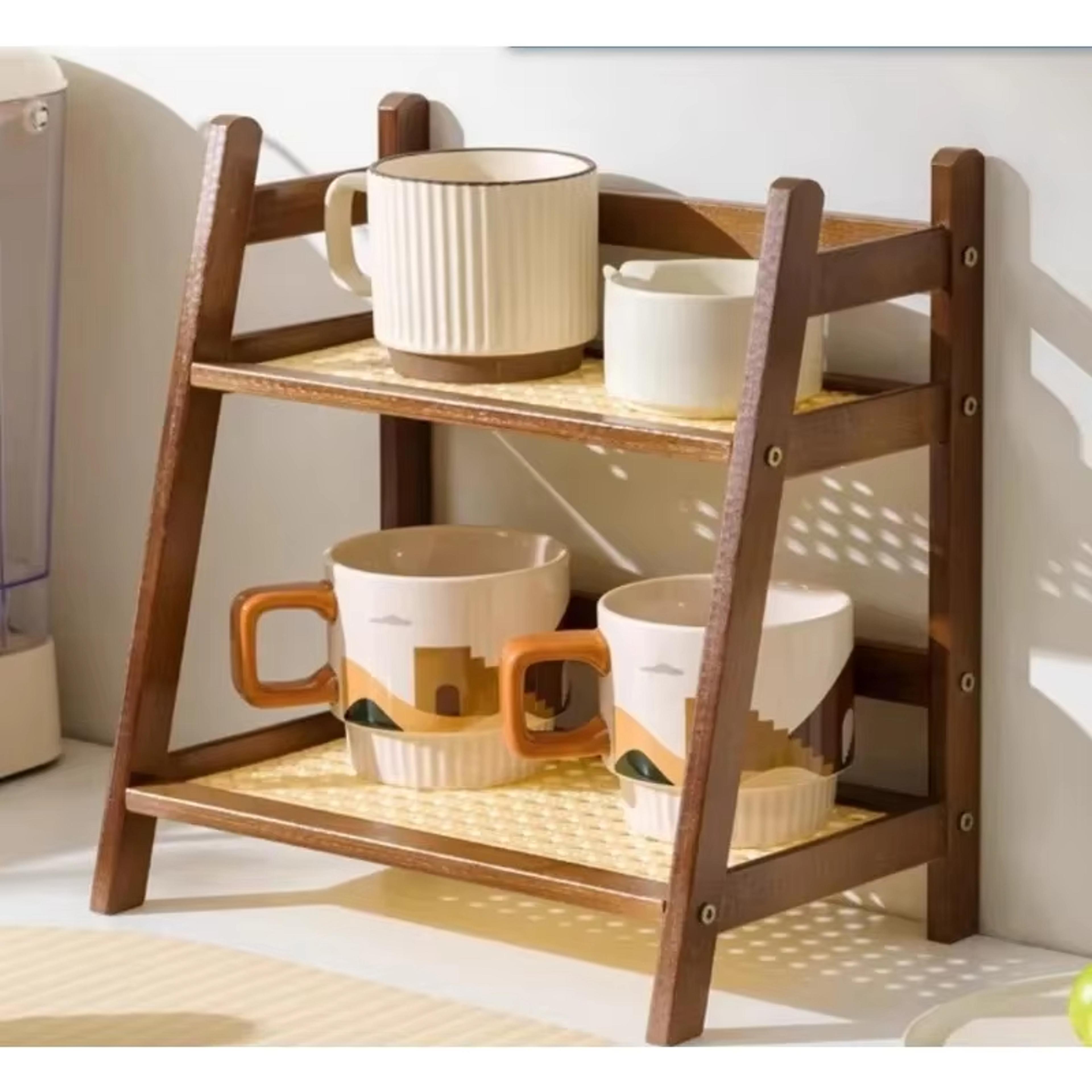 rustic bamboo countertop organizer tier storage rack for kitchen, bathroom & vanity