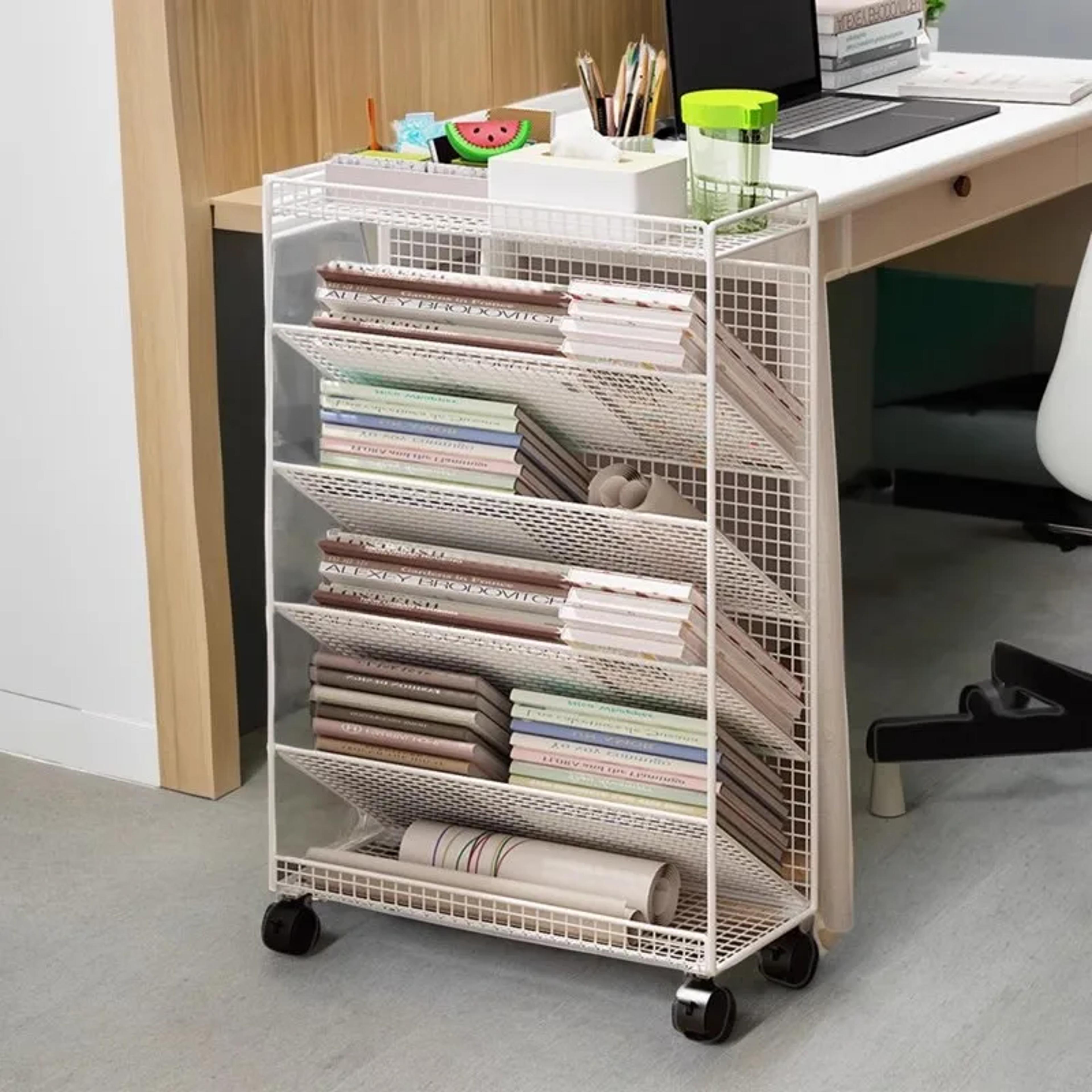 rolling book cart mobile bookshelf metal book storage rack for home, office, classroom & library
