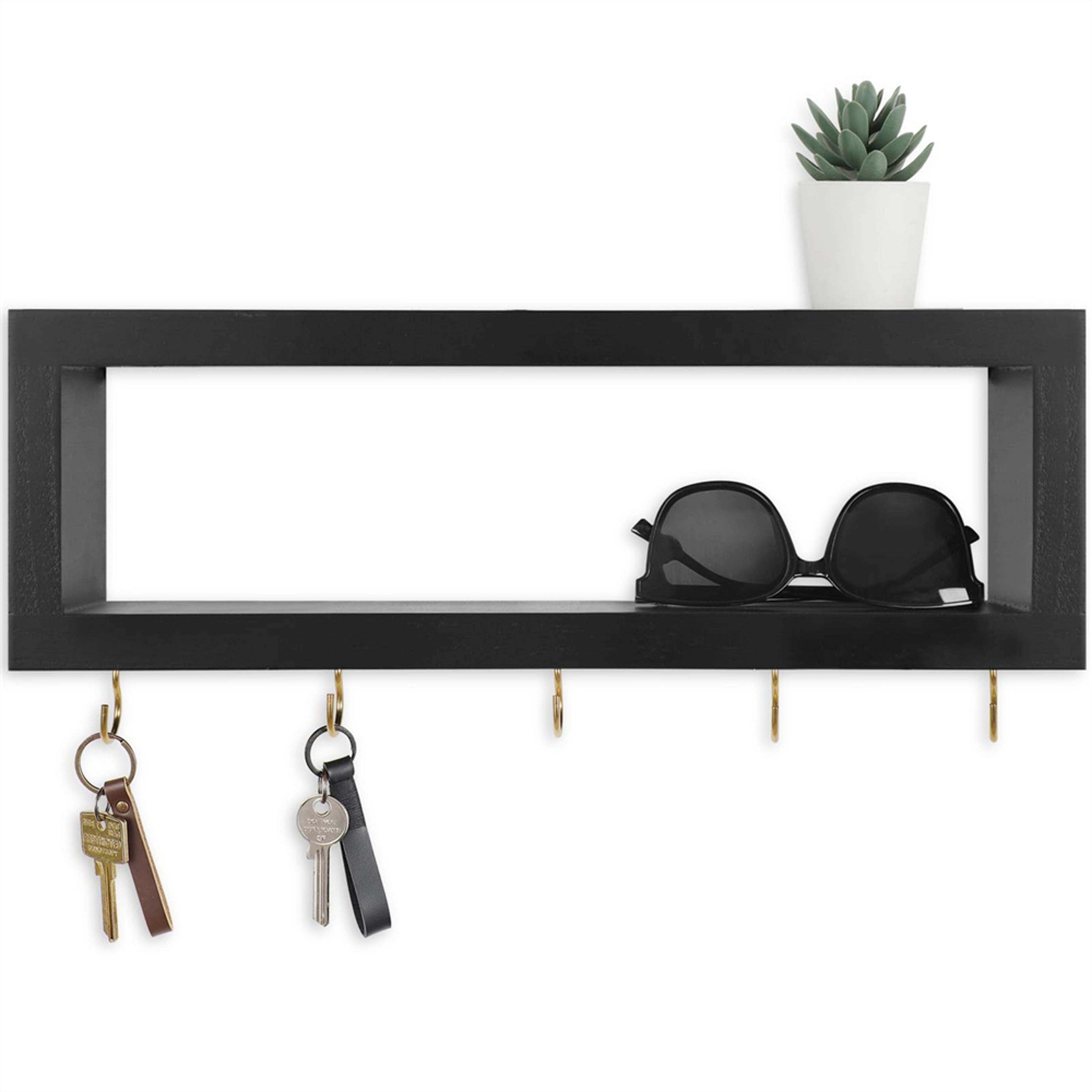 rustic wall key holder with shelf – wooden entryway organizer for keys, wallet, sunglasses & leashes