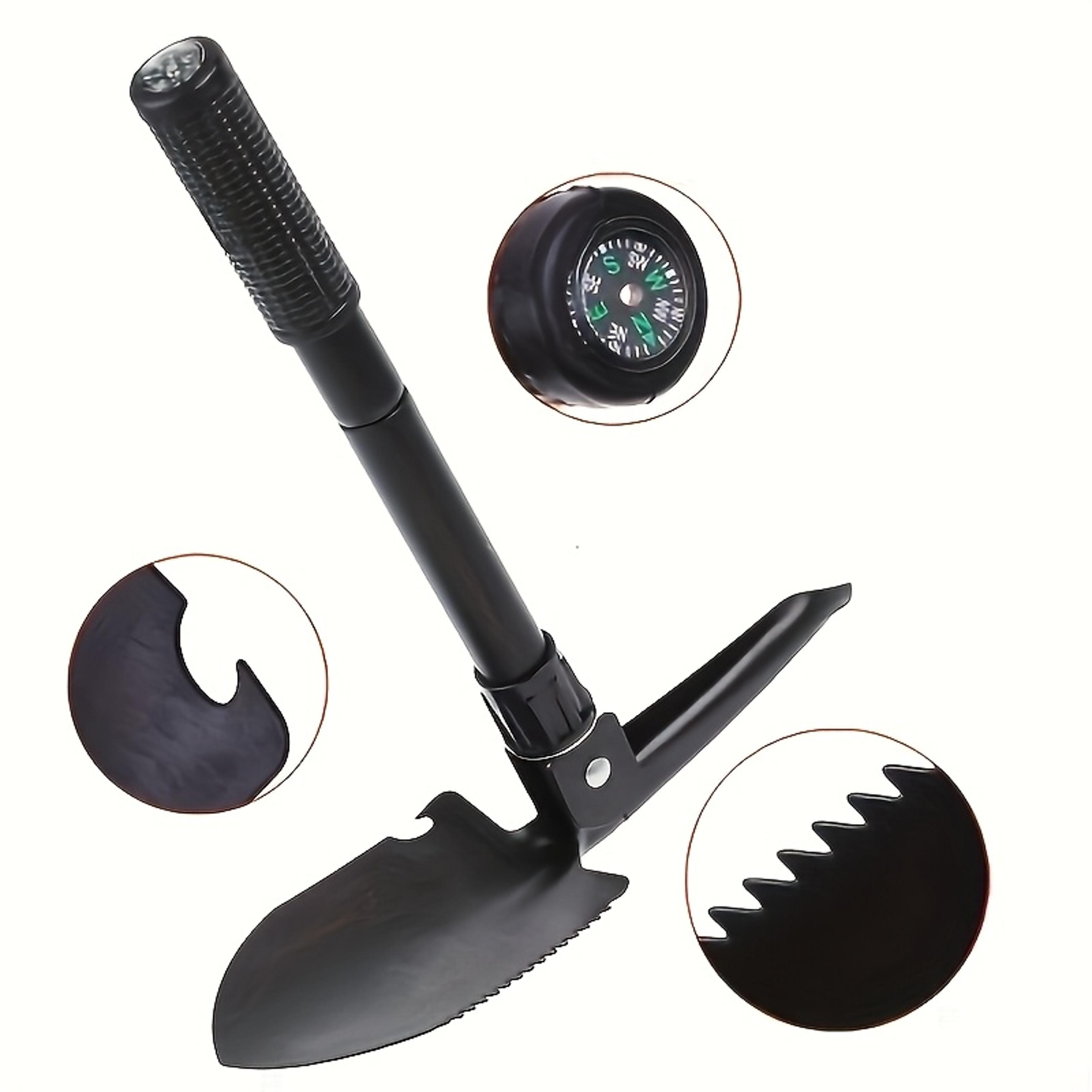 stainless steel folding shovel with saw and pick compact survival shovel for camping