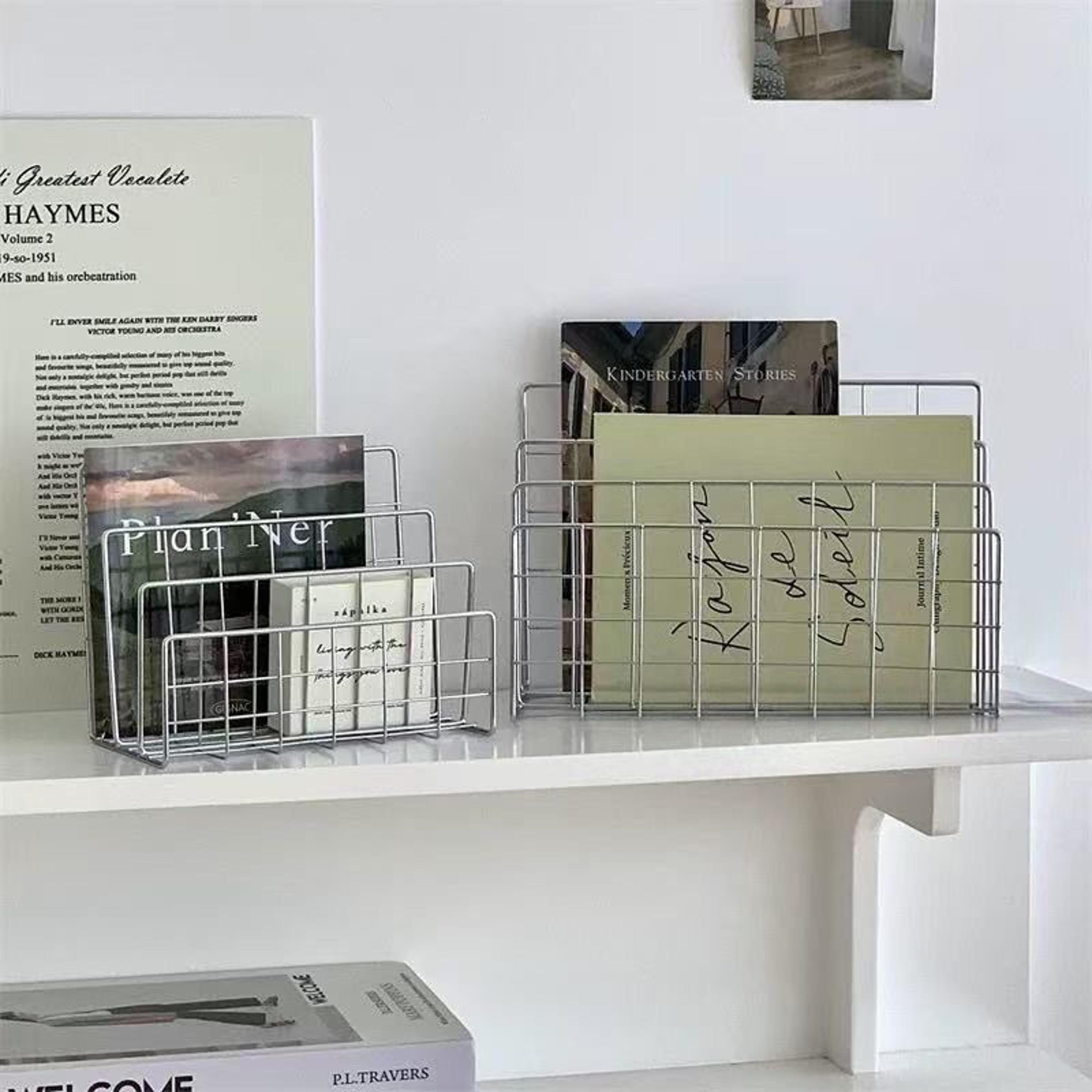 product name minimalist metal desktop organizer and bookshelf storage rack