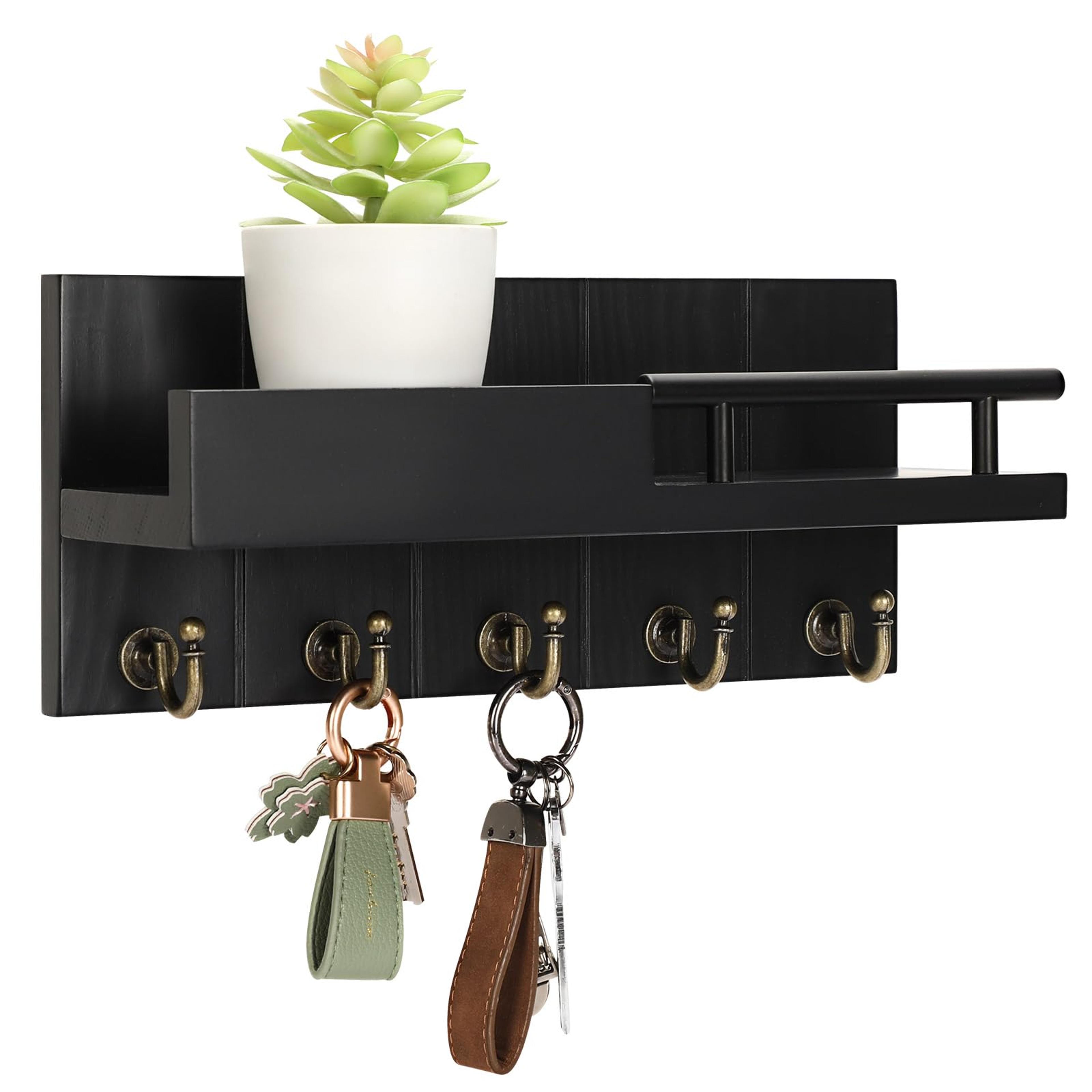 wooden key and mail holder wall mounted entryway organizer with shelf and hooks