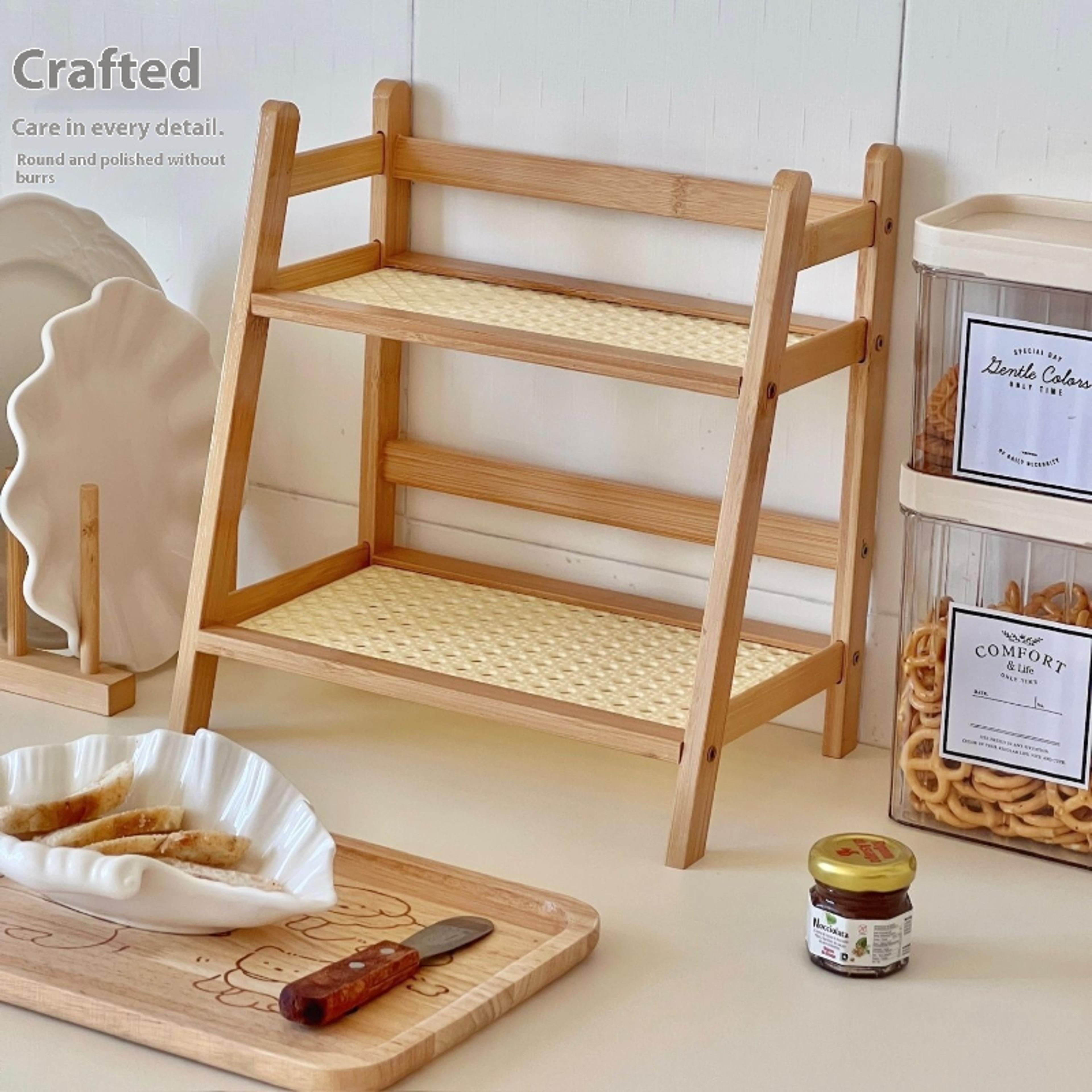 rattan desktop organizer multi tier storage shelf for home and office