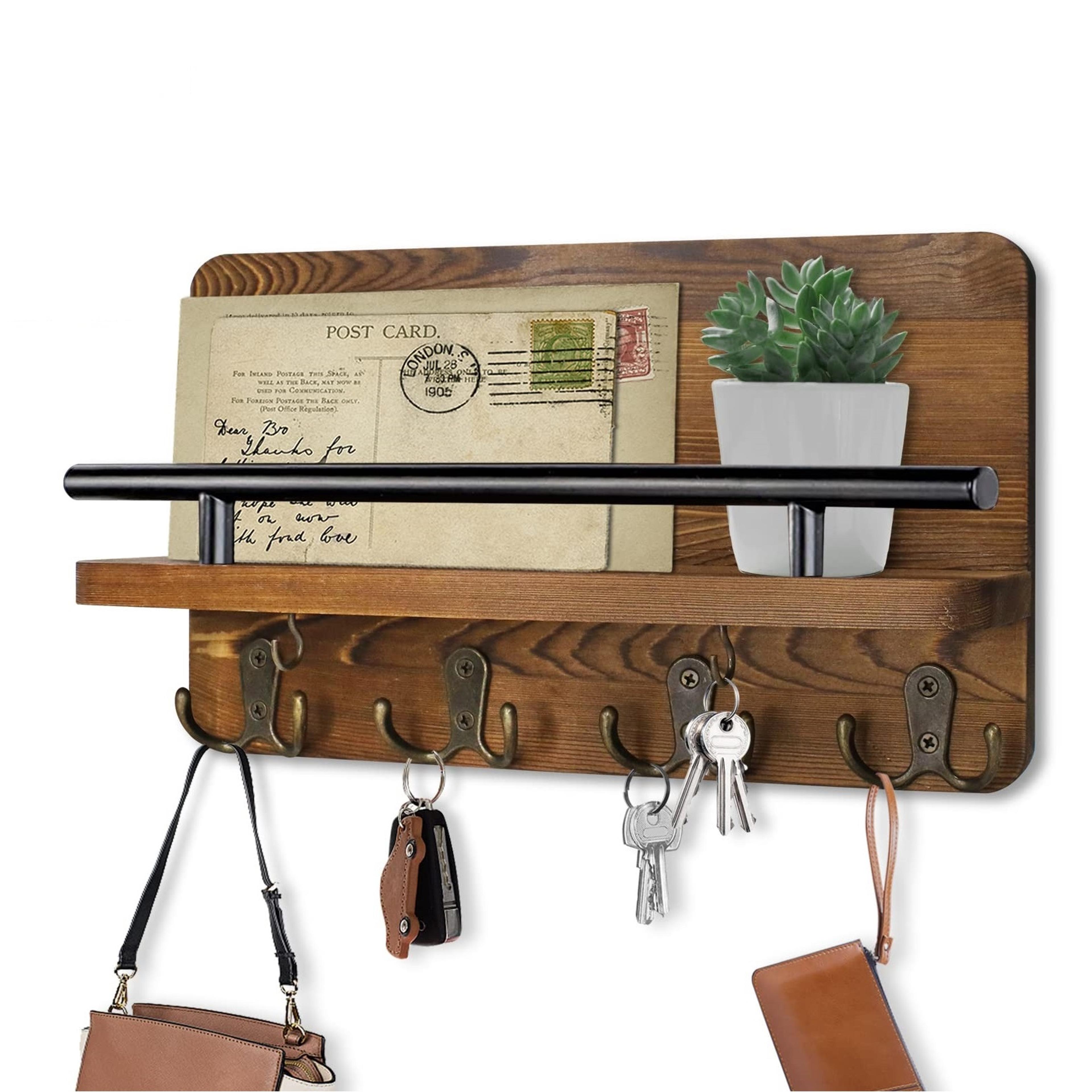 wooden key holder for wall with mail organizer and entryway shelf