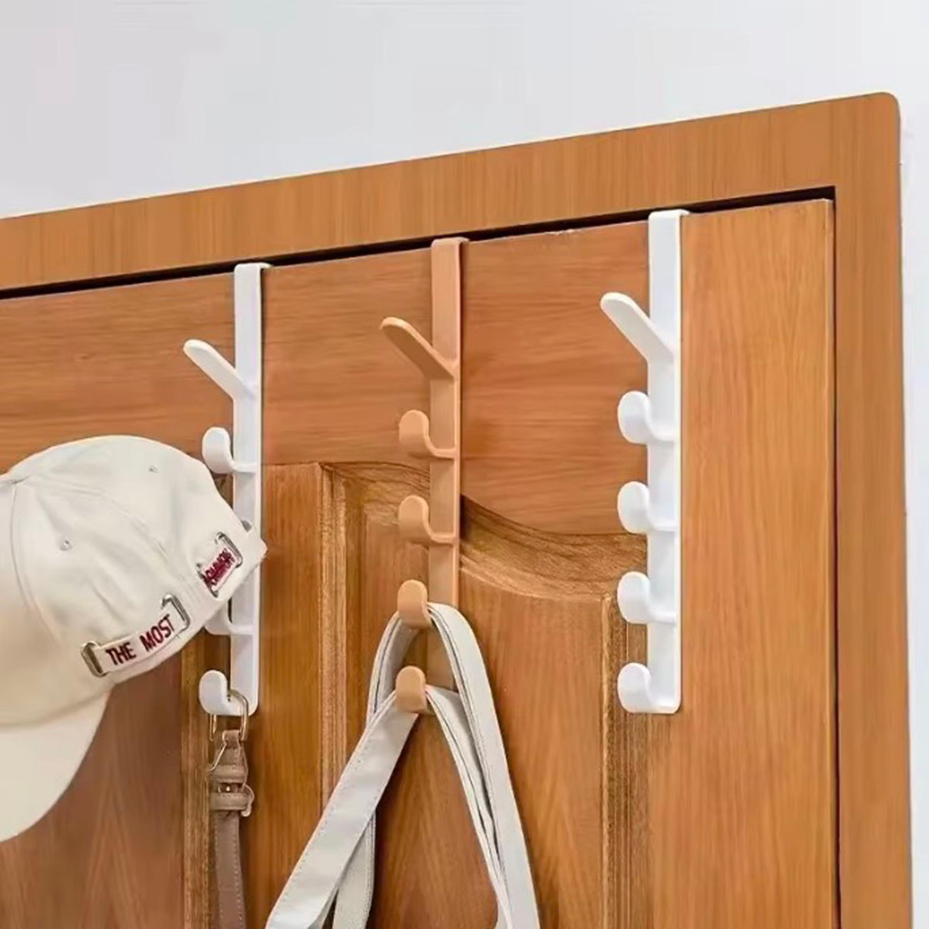 space saving over the door hanger with multi hooks for clothes bags and towels