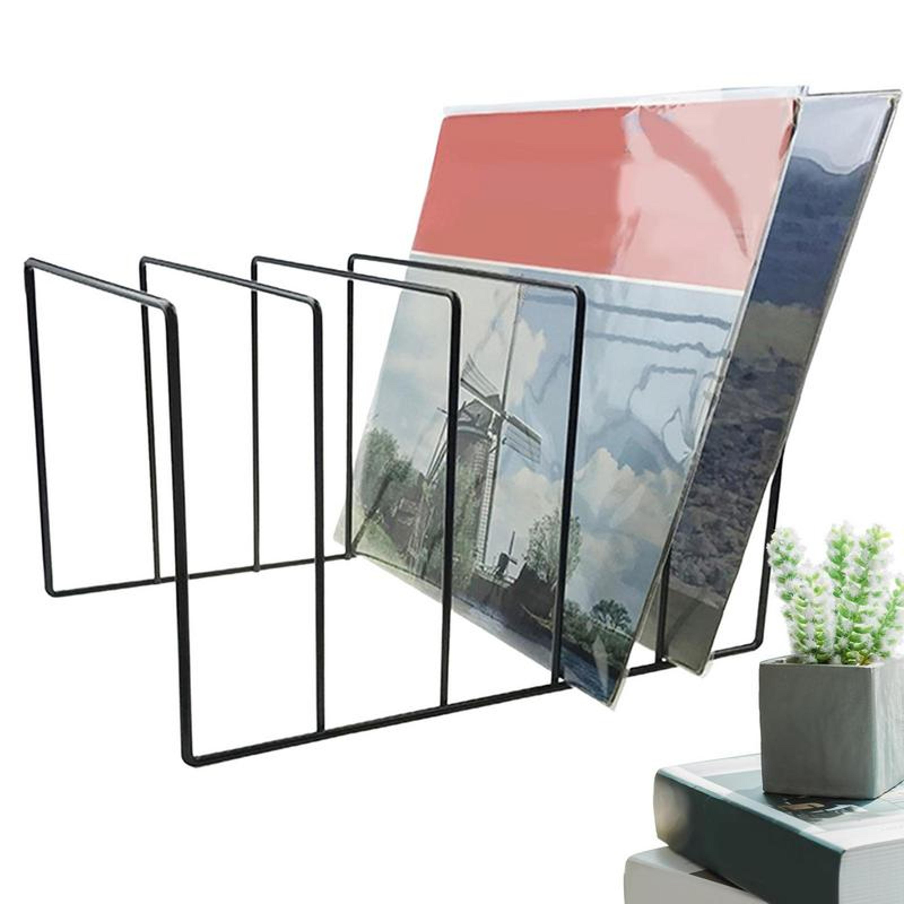 black metal vinyl record holder desktop album storage rack and file organizer