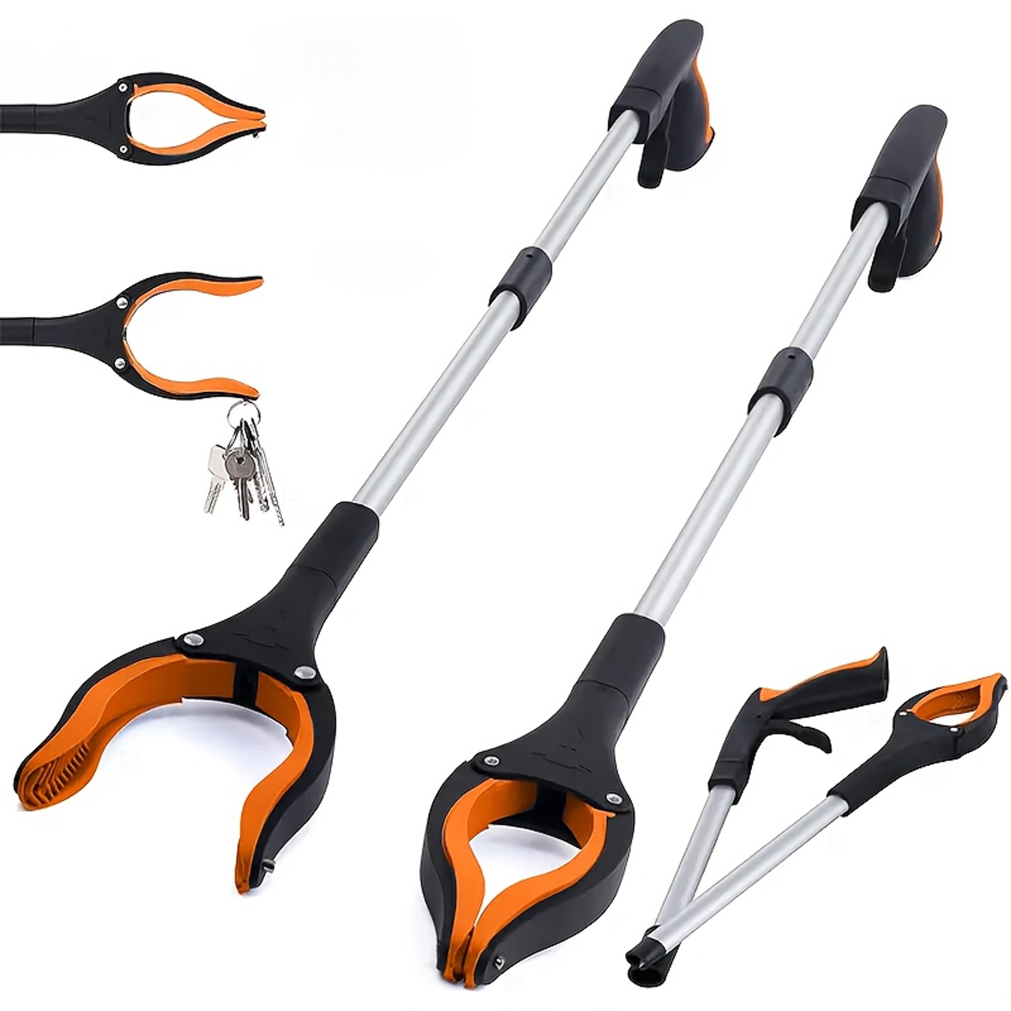 foldable reacher grabber tool with rotating jaw and magnetic tip