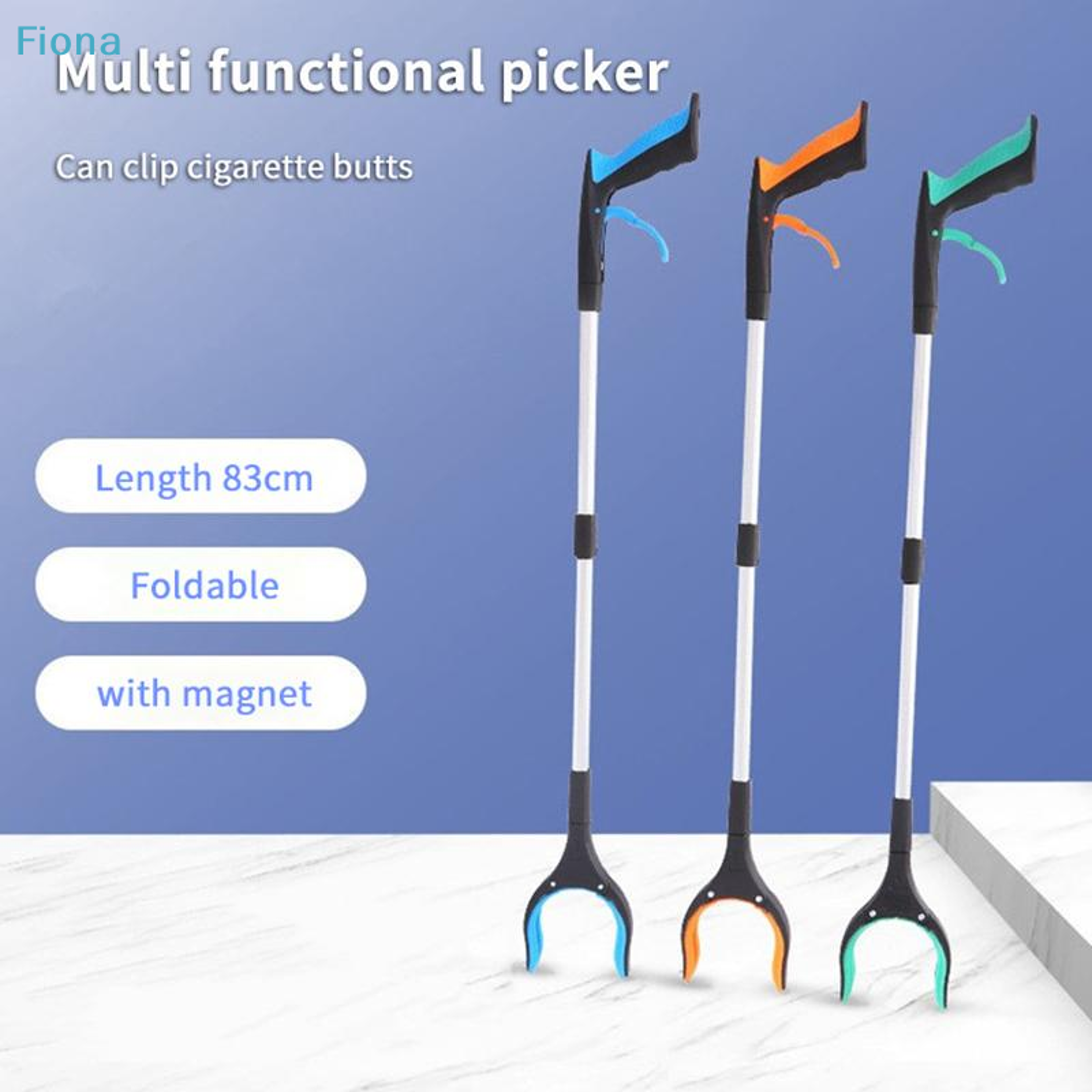 foldable grabber tool with magnetic tip for easy reaching and litter pickup