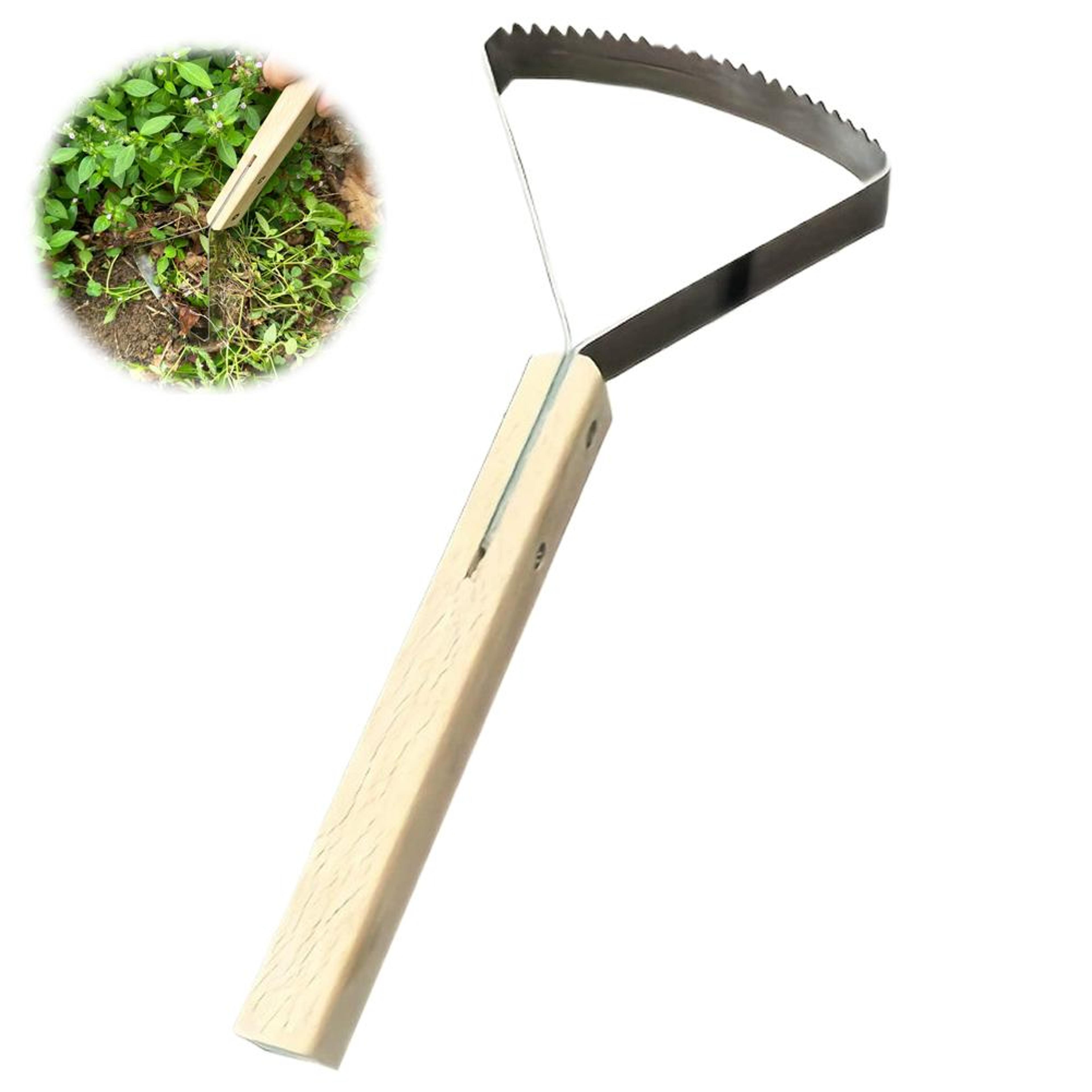 triangle hand weeder tool with wooden handle garden weed scraper