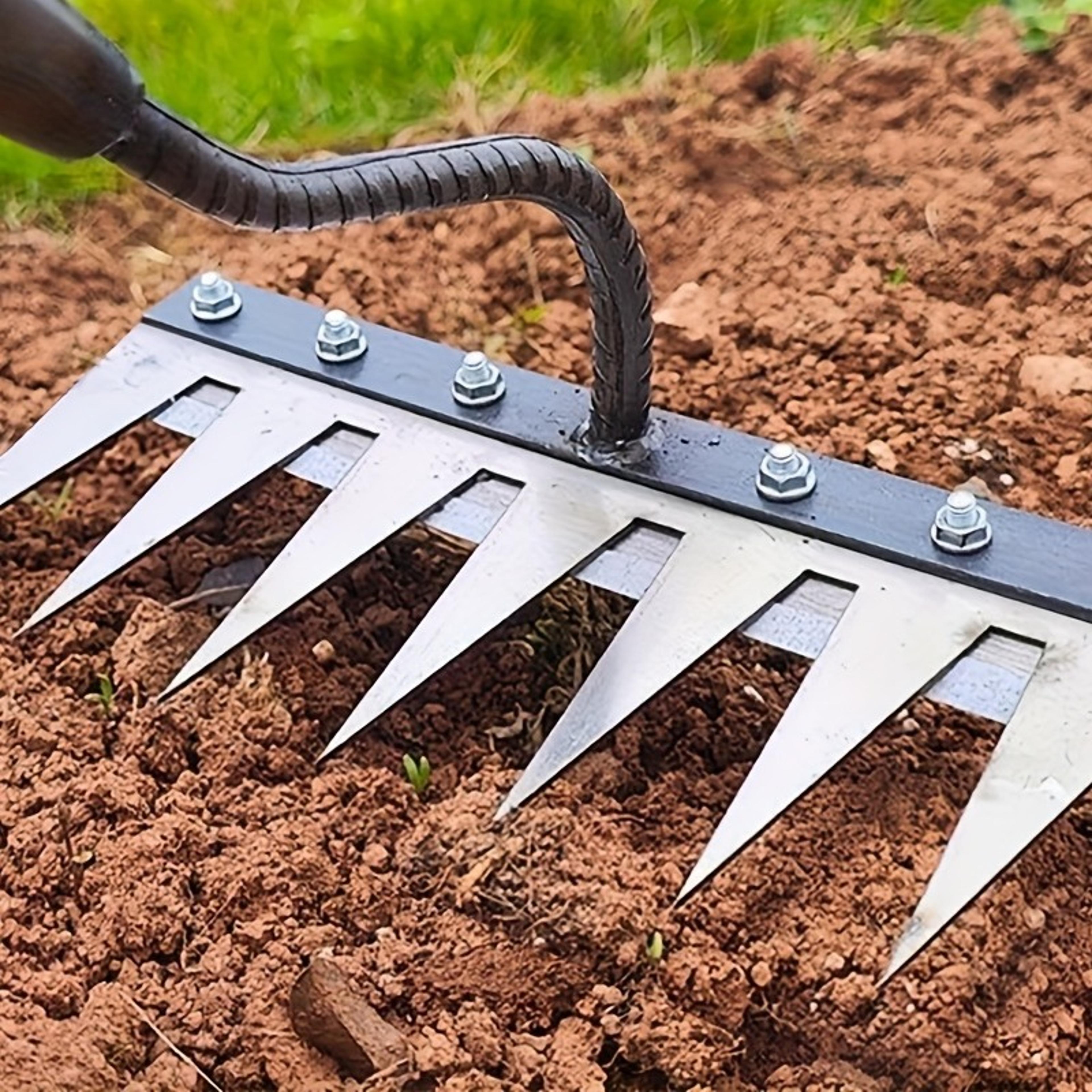 heavy duty tine garden weeding rake steel soil cultivator tool