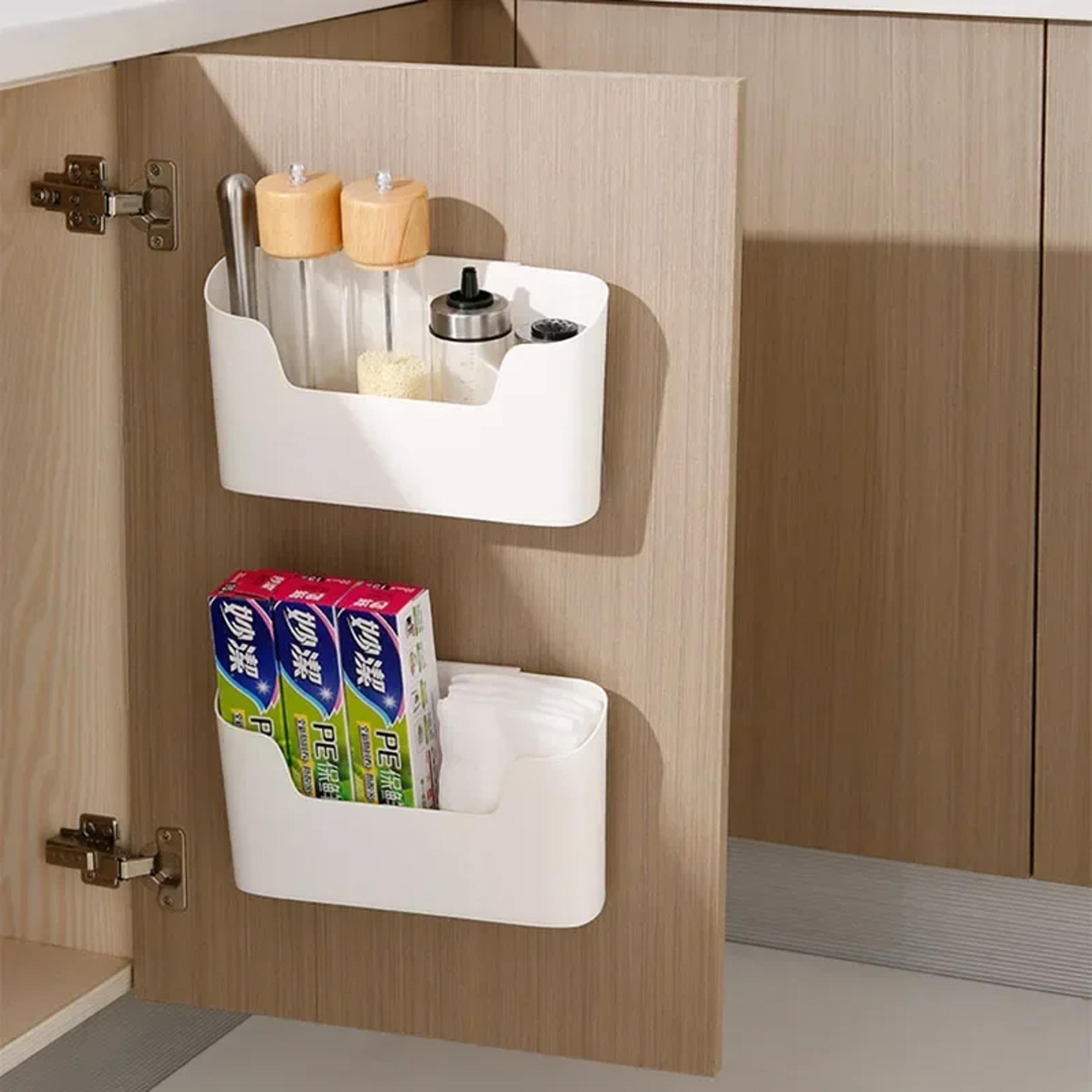 product name space saving under sink organizer wall mounted adhesive storage rack