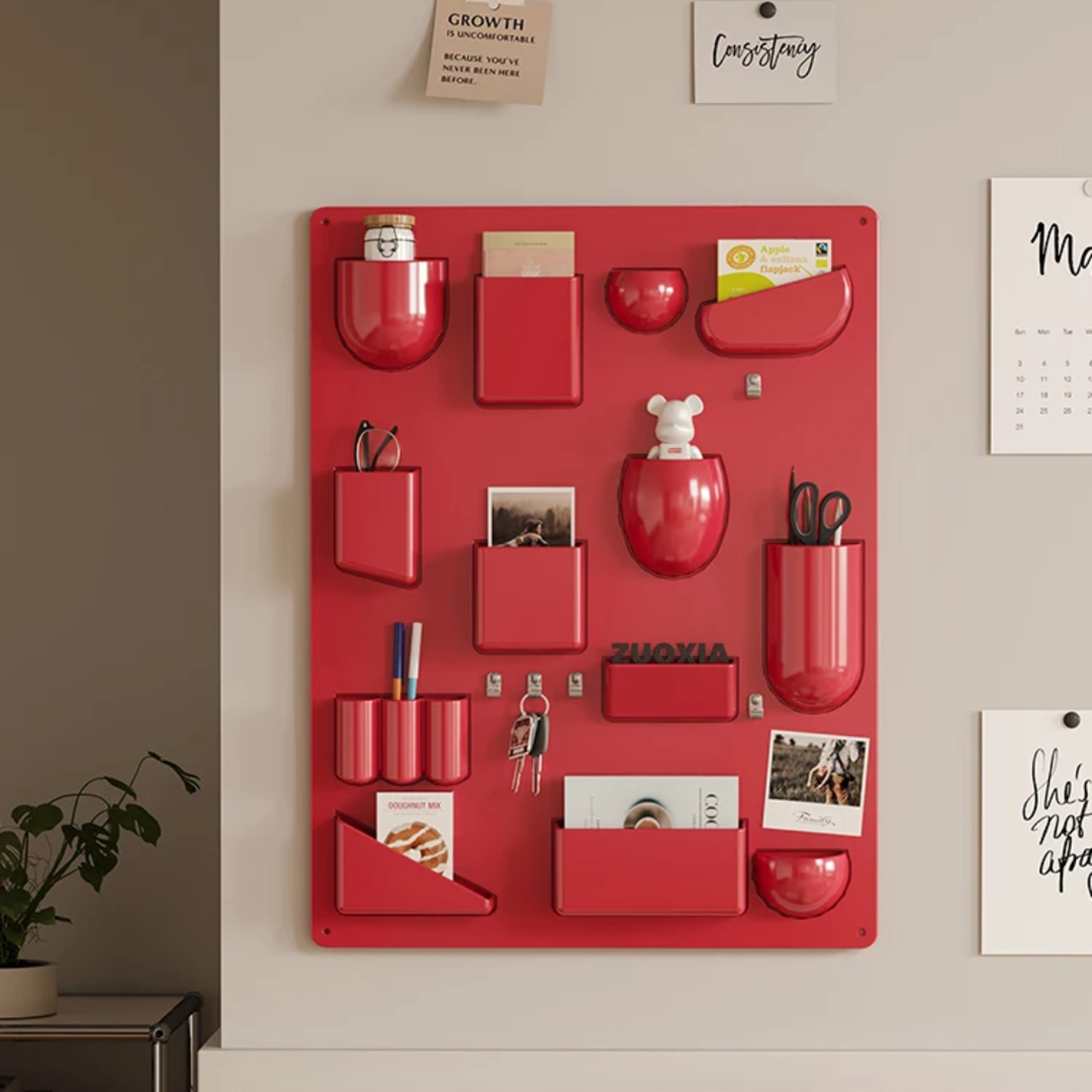 adjustable wall mounted organizer with hooks and shelves