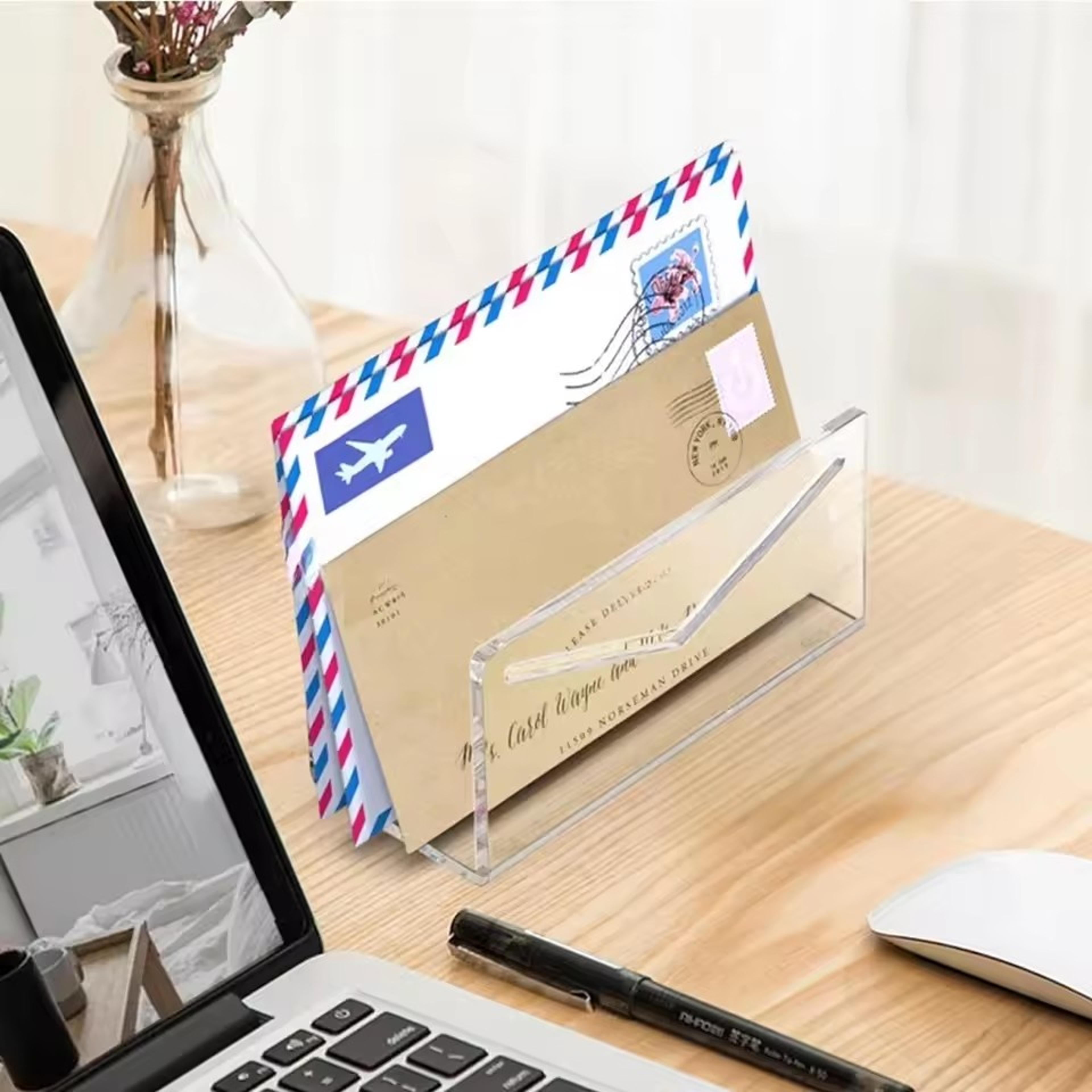 clear acrylic mail organizer and desktop file holder for letters and documents