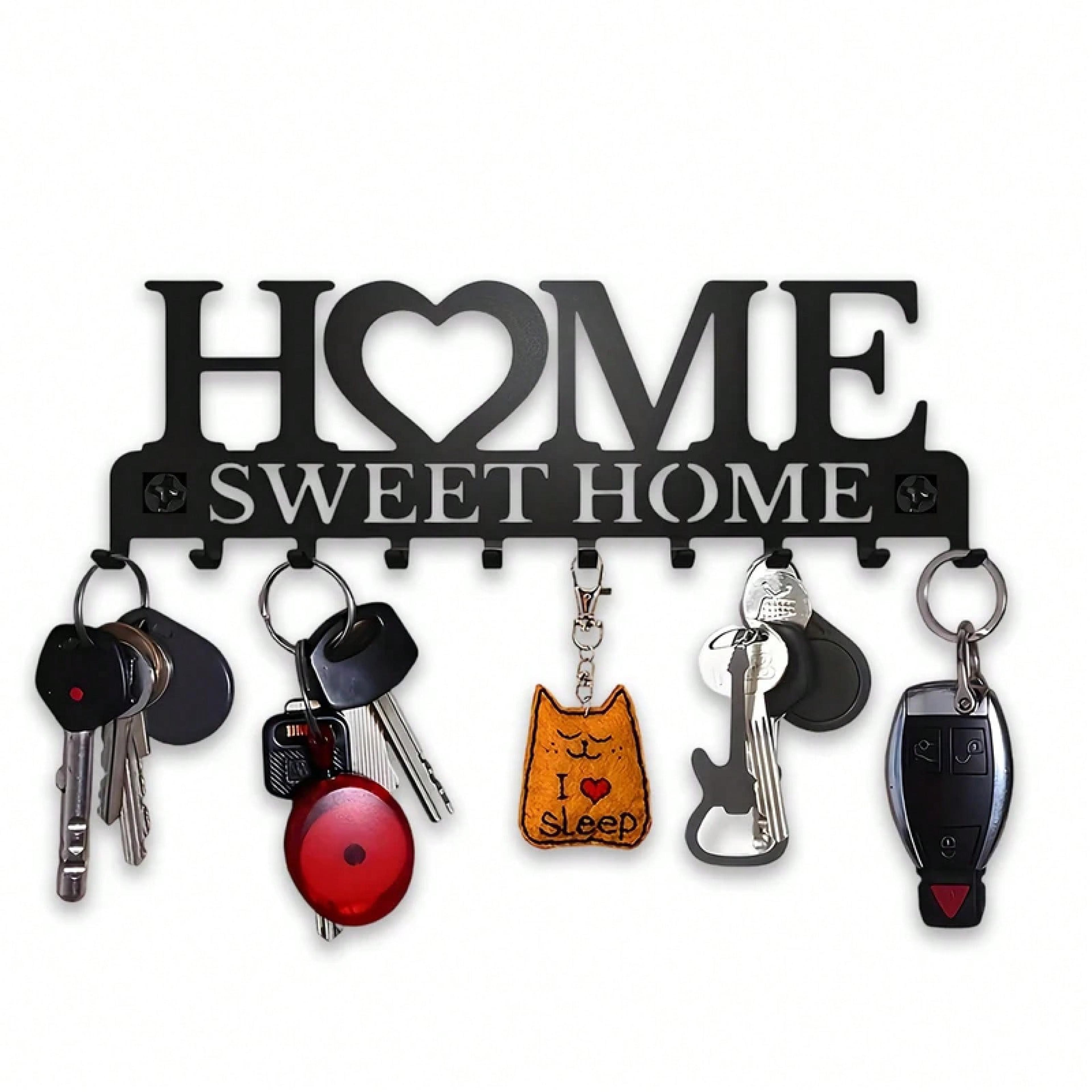 home sweet home wall mounted key holder with hooks black metal key organizer