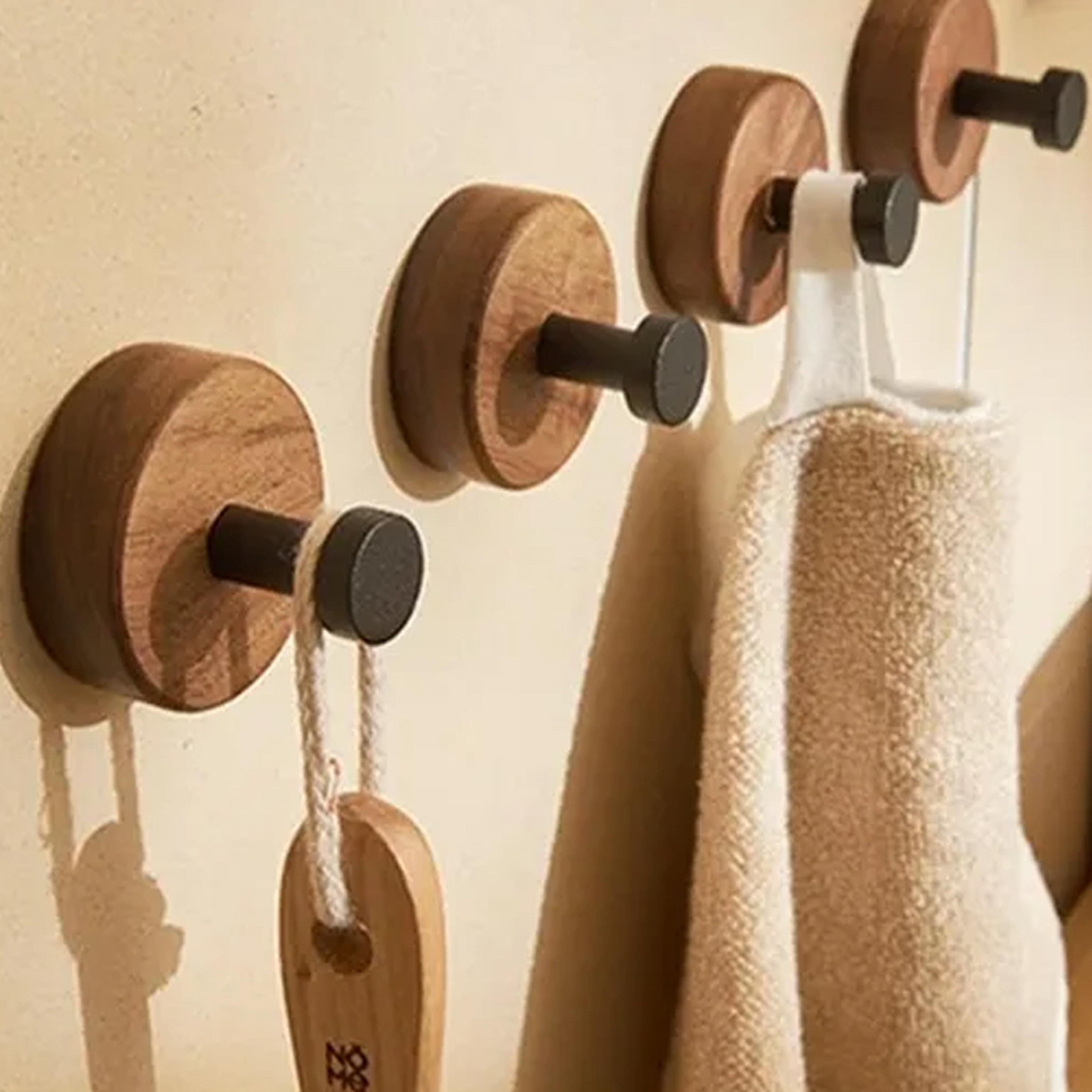 walnut self adhesive wall hook solid wood no drill towel coat and key hanger