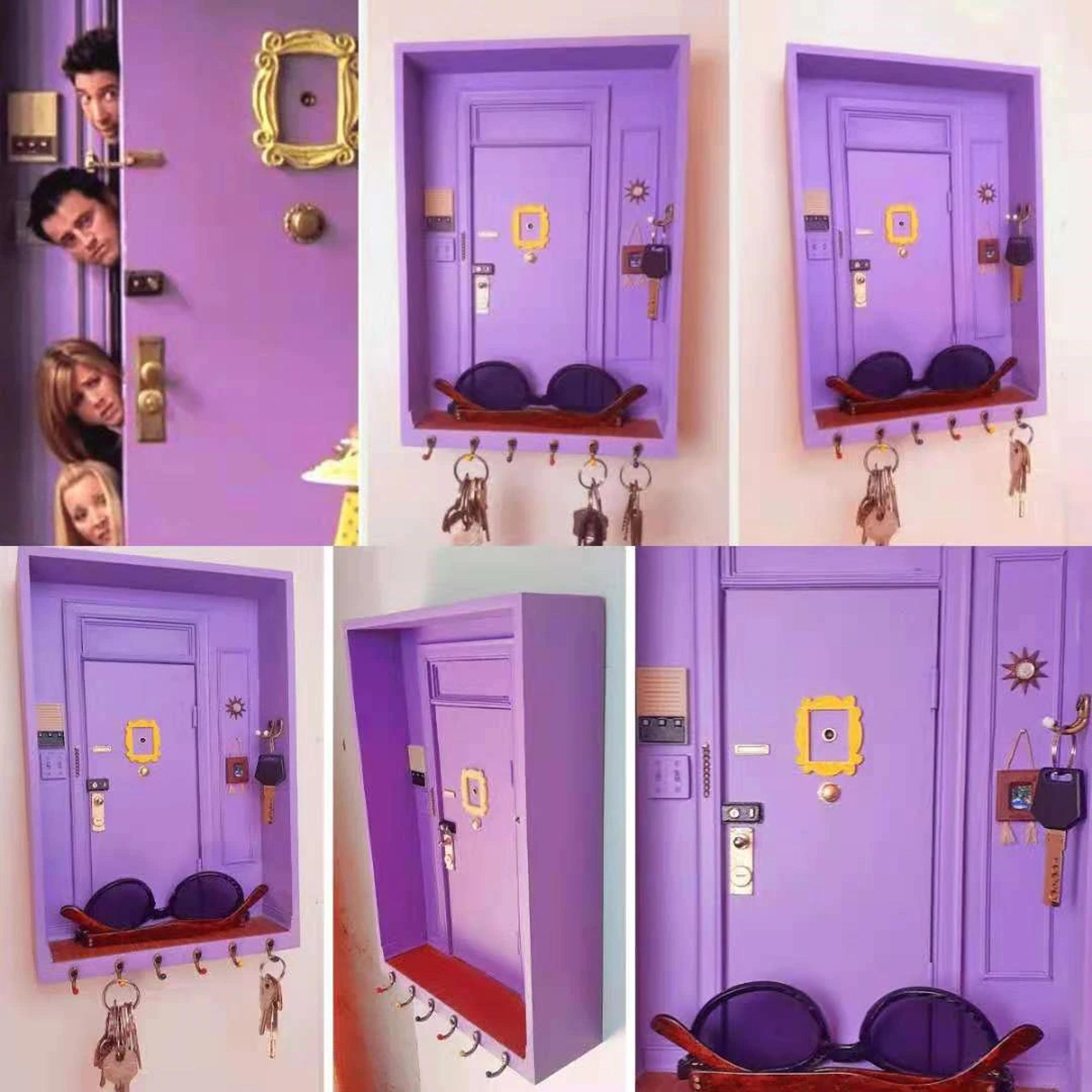 friends purple door key holder for wall wooden organizer shelf and tv show gift