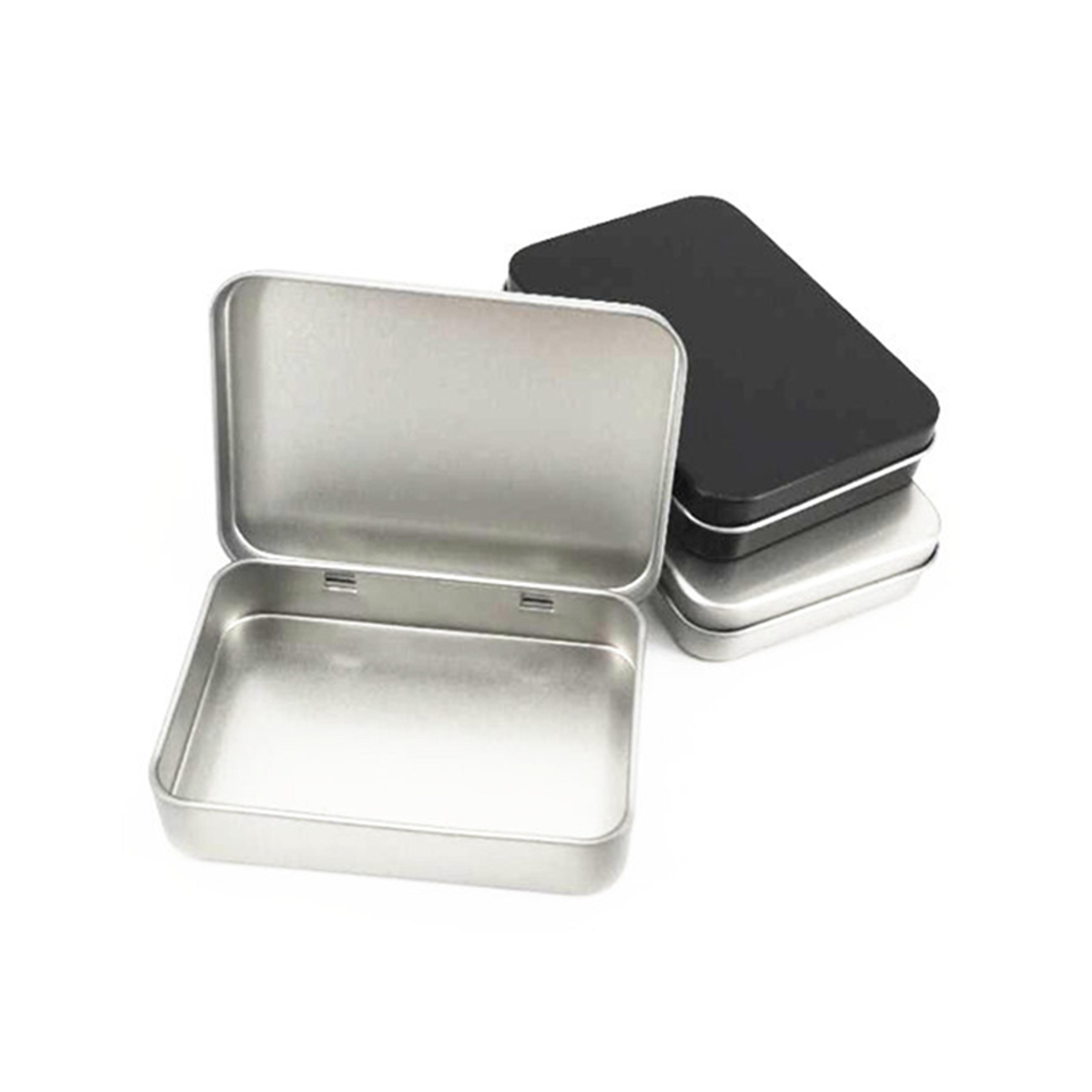 compact metal tin storage box with hinged lid for coins keys cards and small essentials