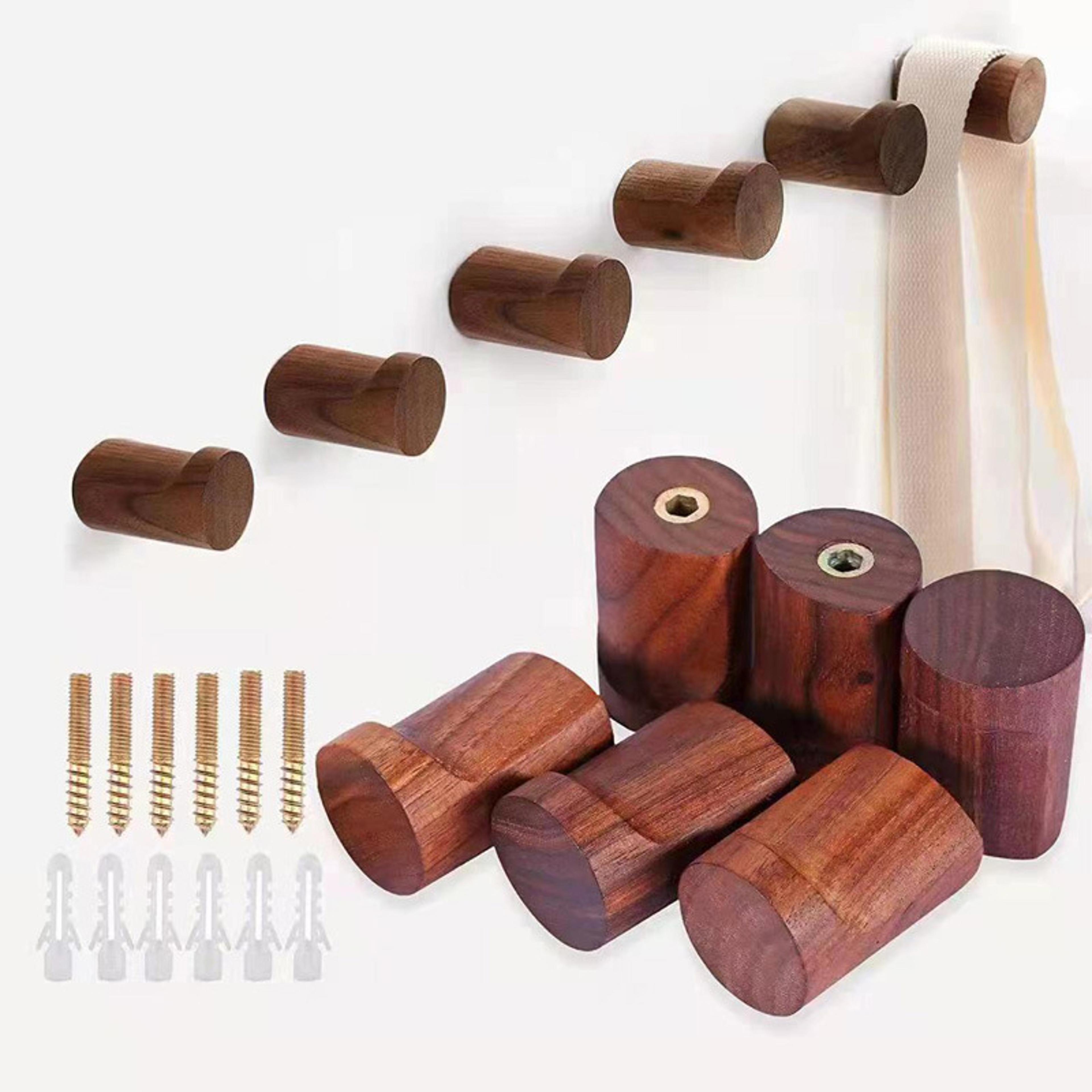 minimalist wooden wall hooks in beech or black walnut for coats towels keys and bags