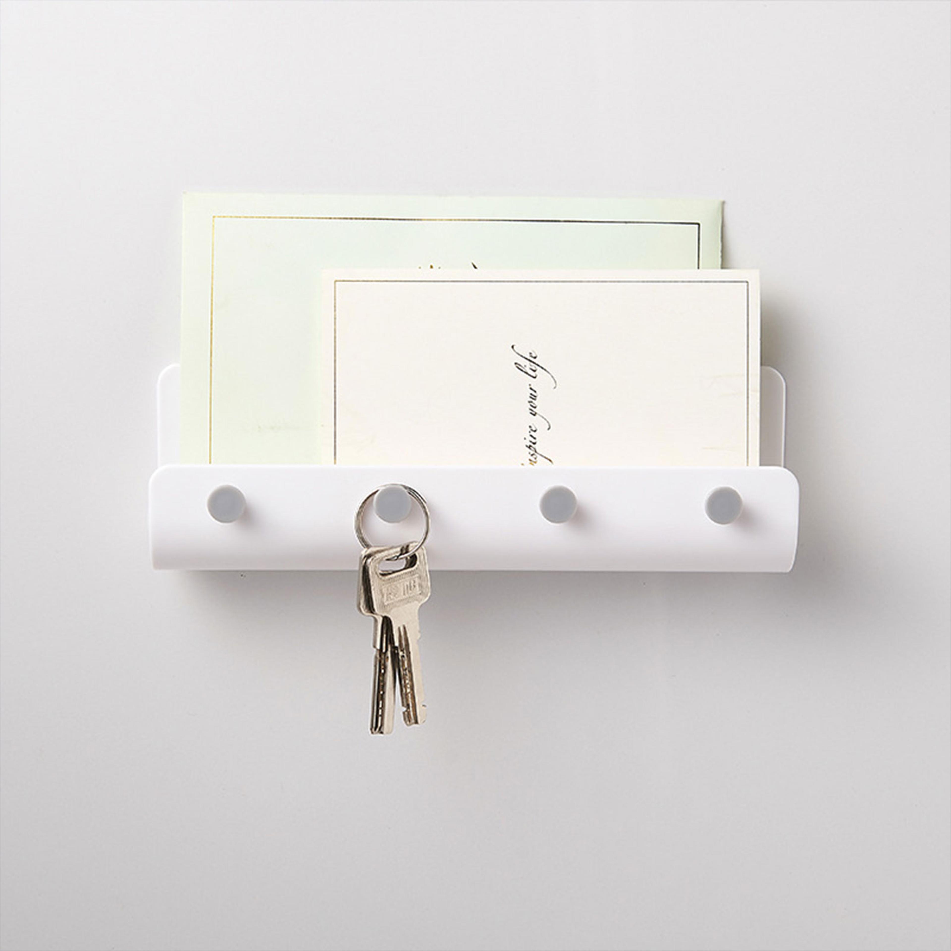 adhesive wall key holder and wall mounted organizer for phone mail and accessories