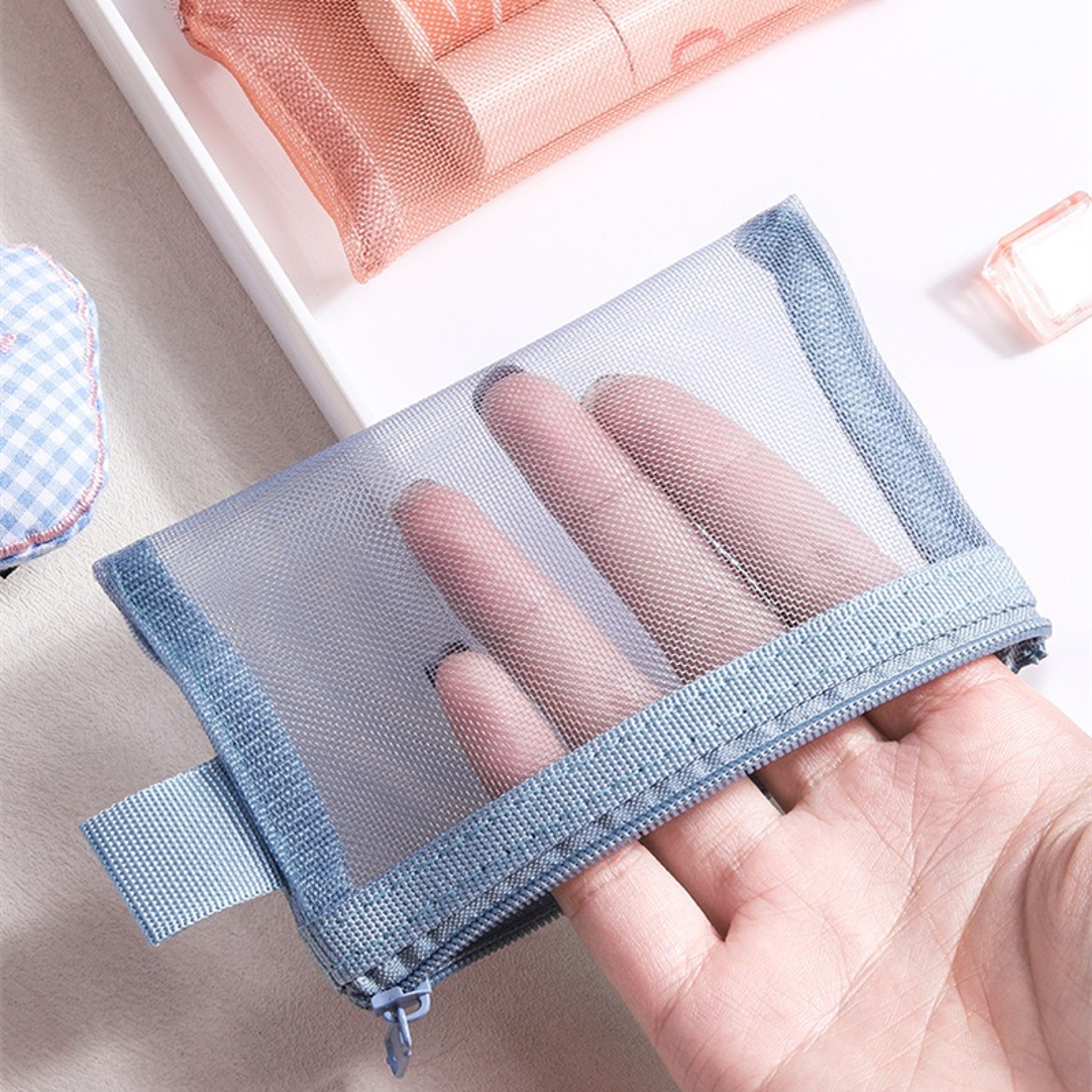 mini mesh coin purse small zipper pouch and travel organizer for cards keys and earbuds