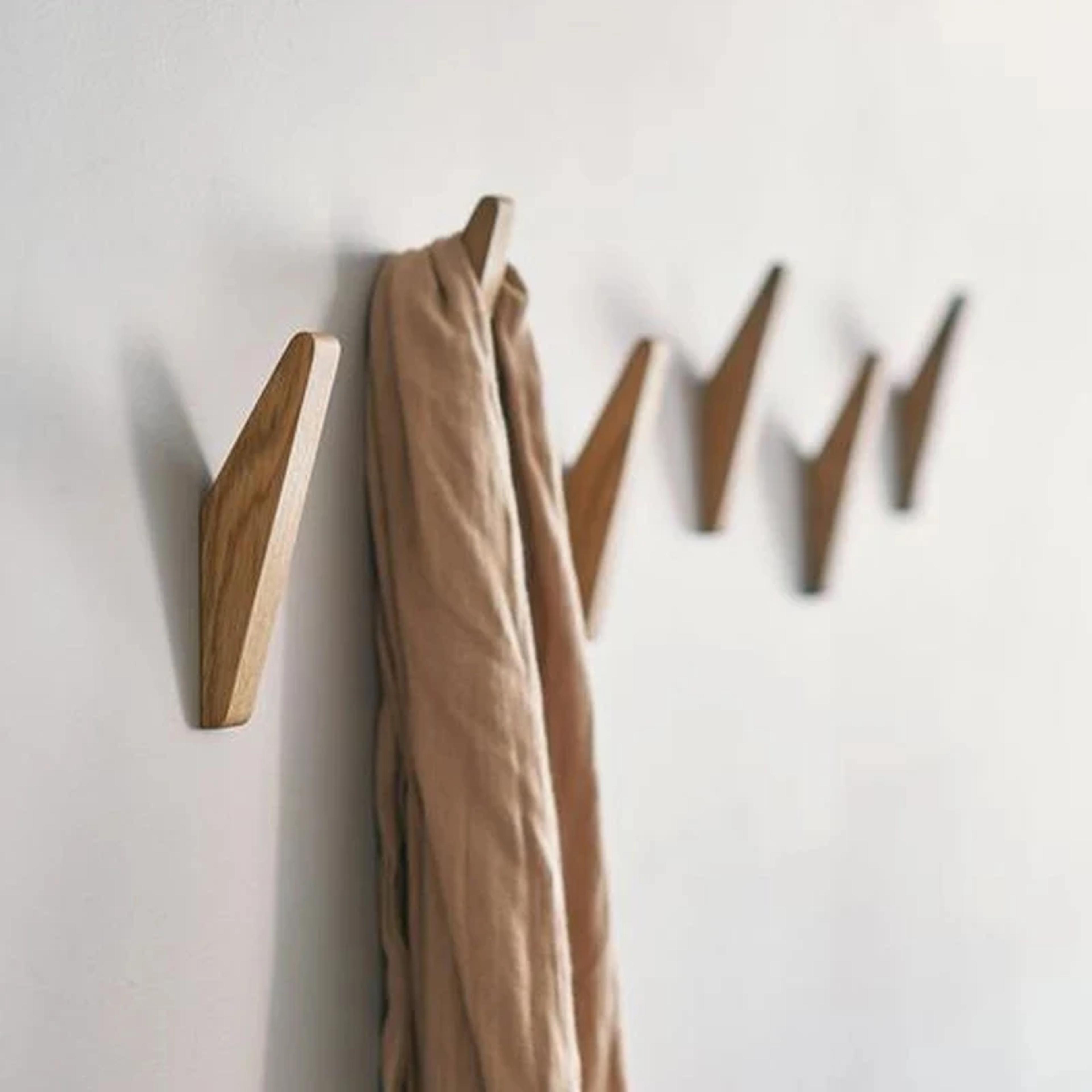 oak wall mounted coat rack triangle wooden wall hooks for keys hats bags and scarves