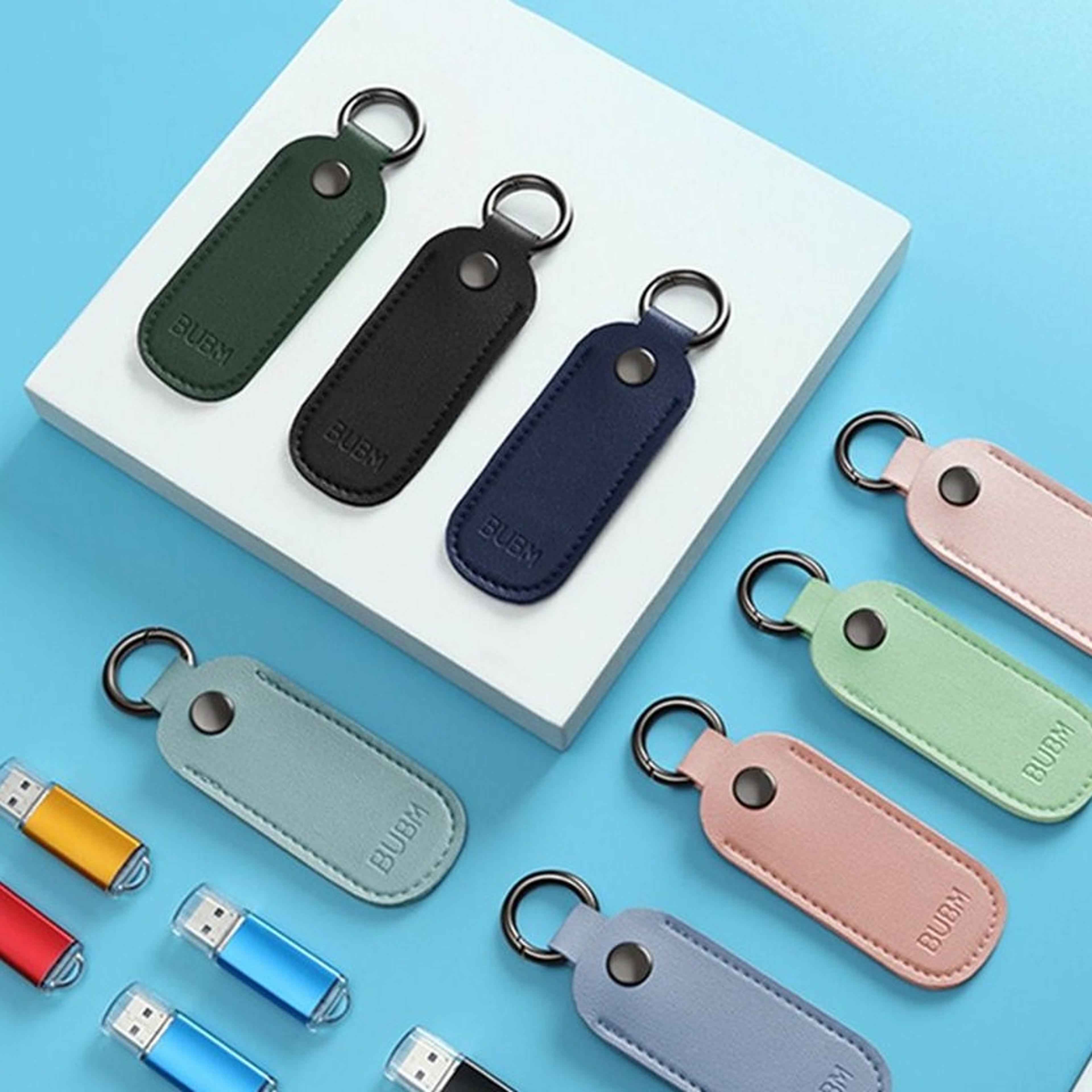 leather usb flash drive case with keychain portable memory stick holder