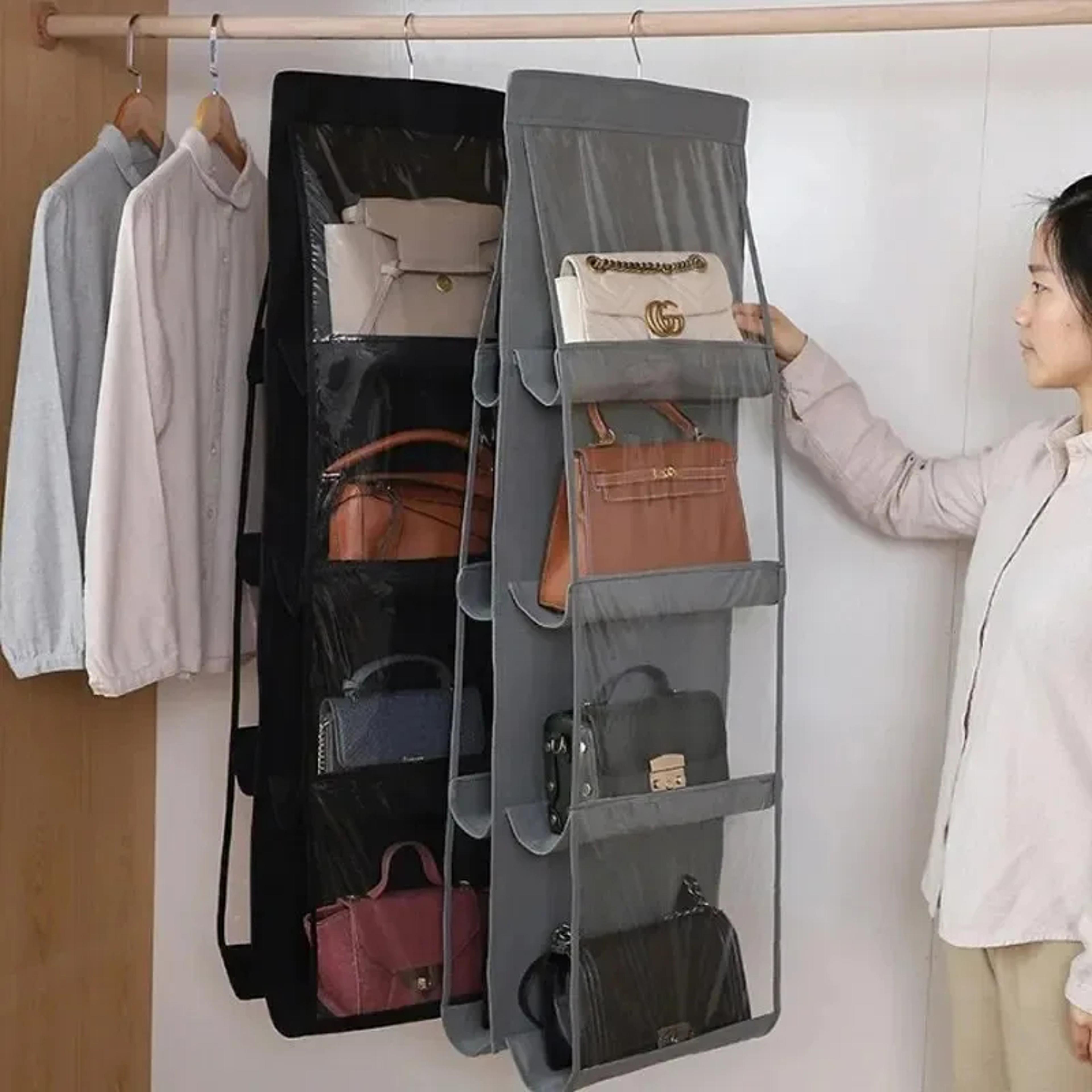 product name double sided hanging handbag organizer with clear dust proof purse storage pockets