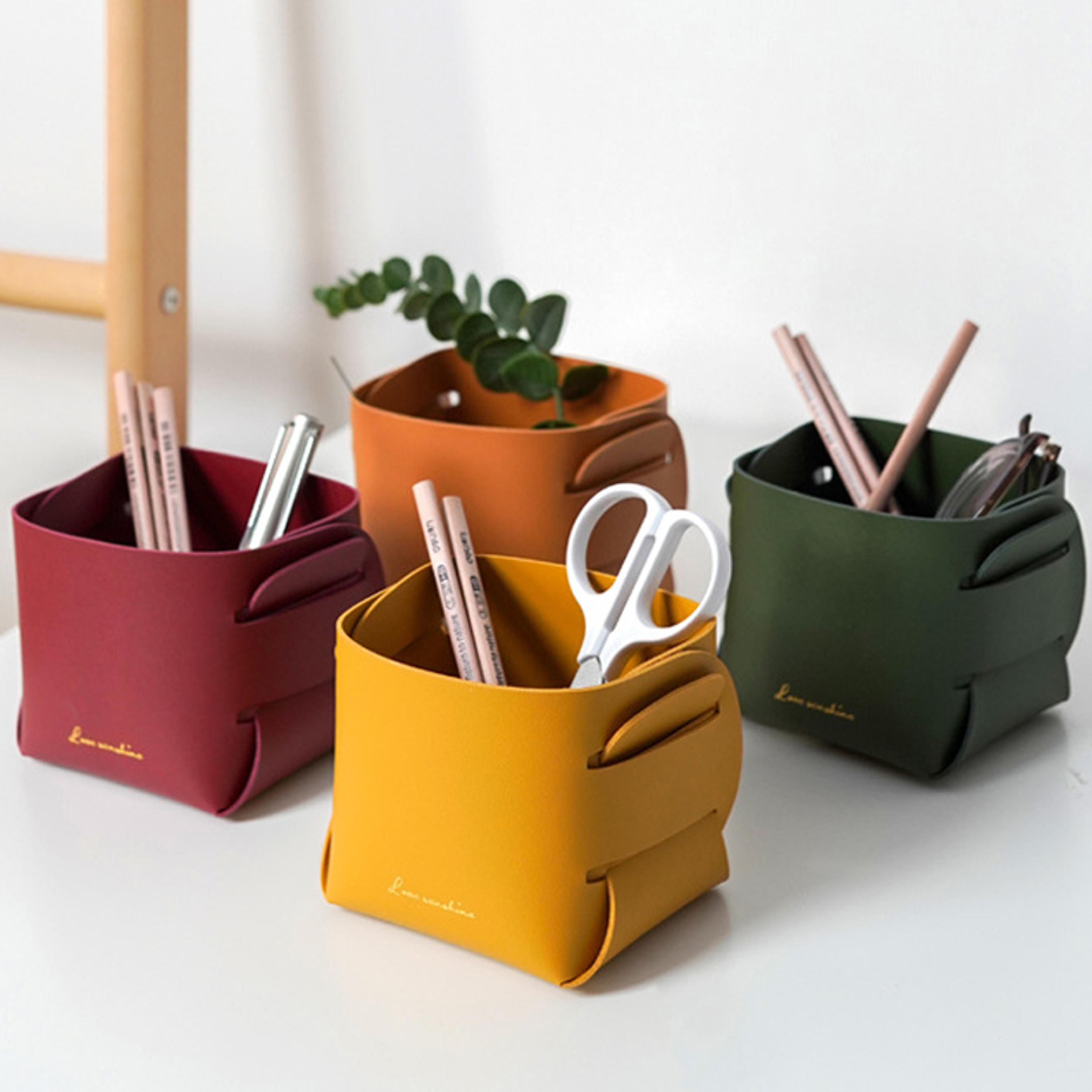 foldable pu leather valet tray and desk organizer tray for keys, remotes and accessories