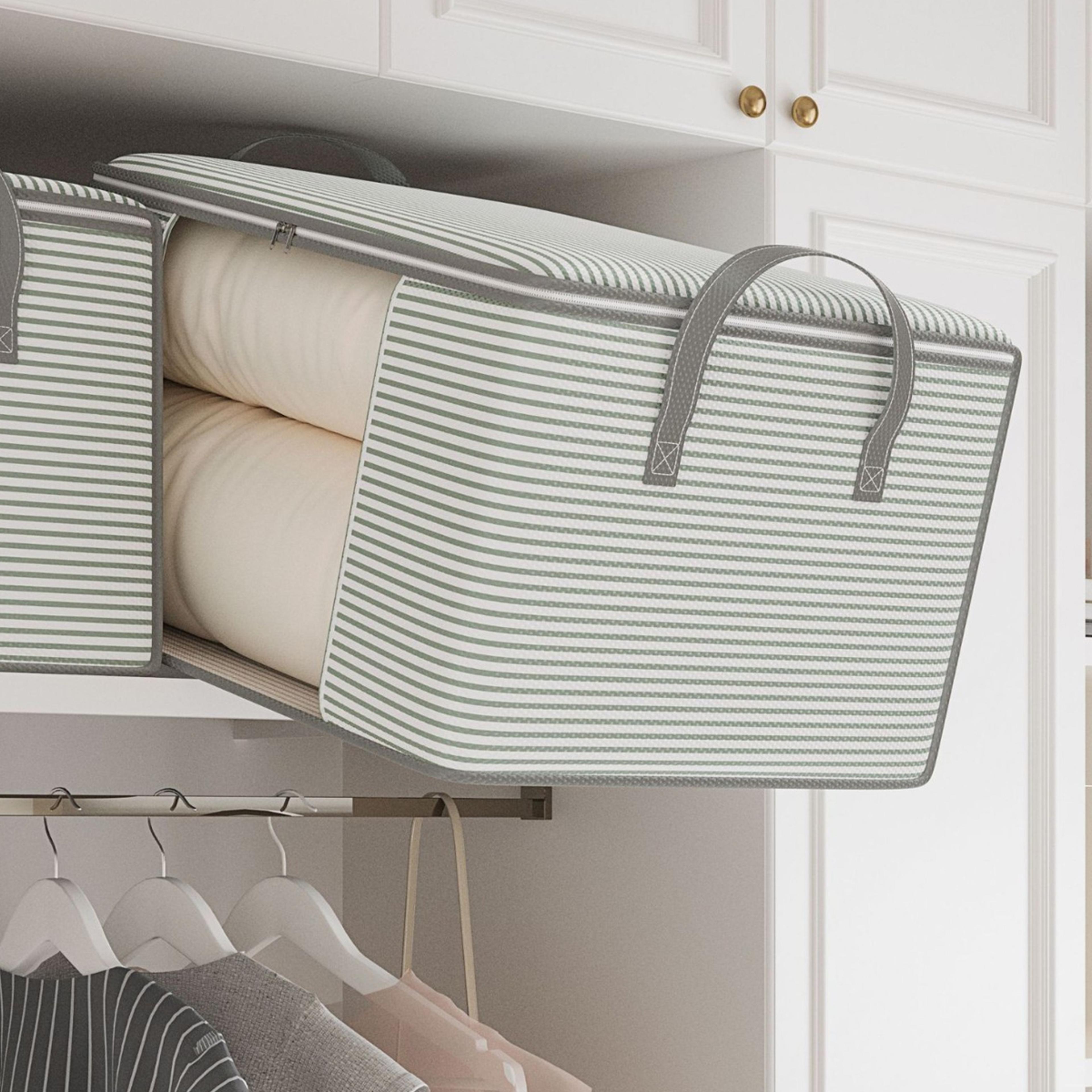 large foldable clothes storage organizer with clear window and handles