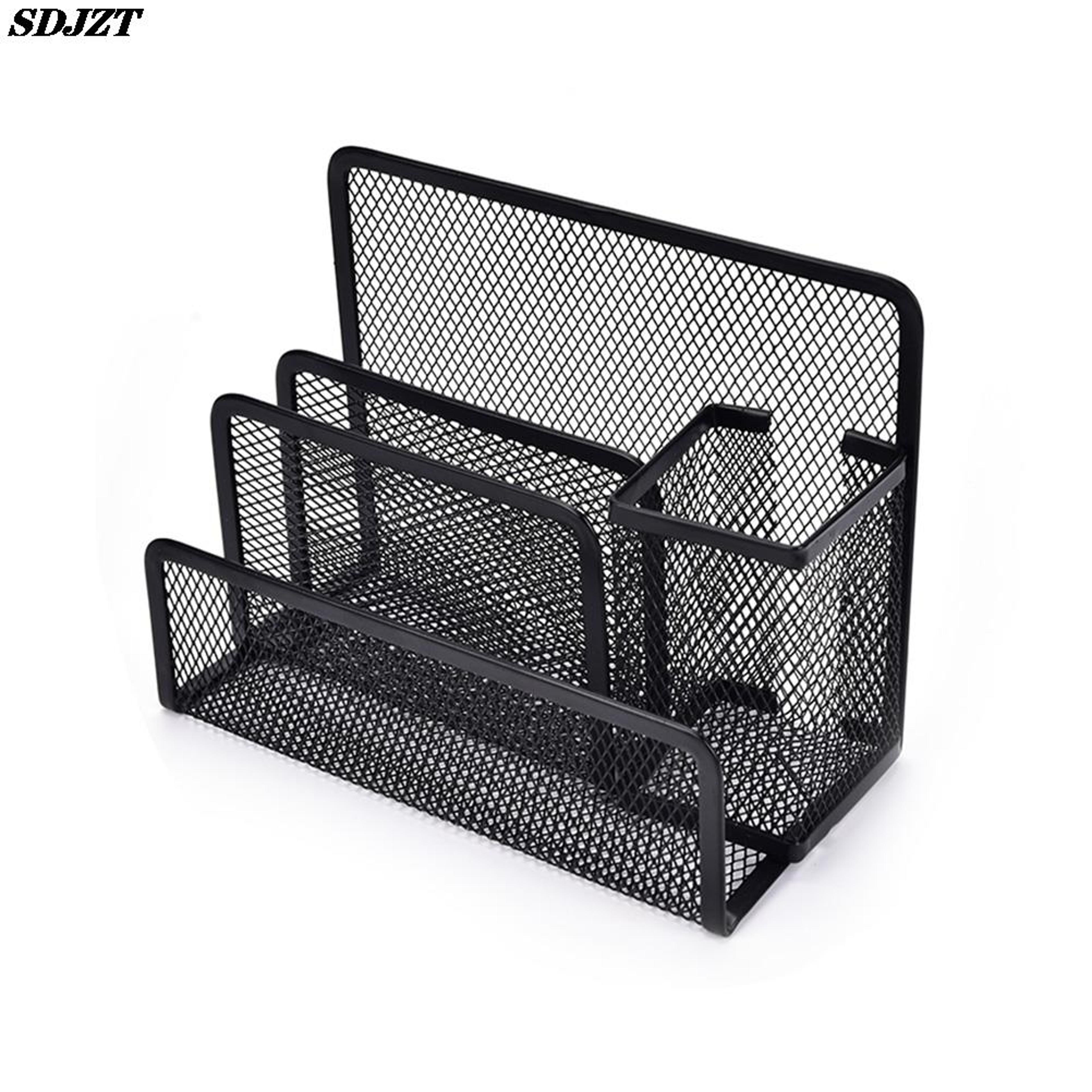black metal mesh desk organizer and mail sorter file holder for home office