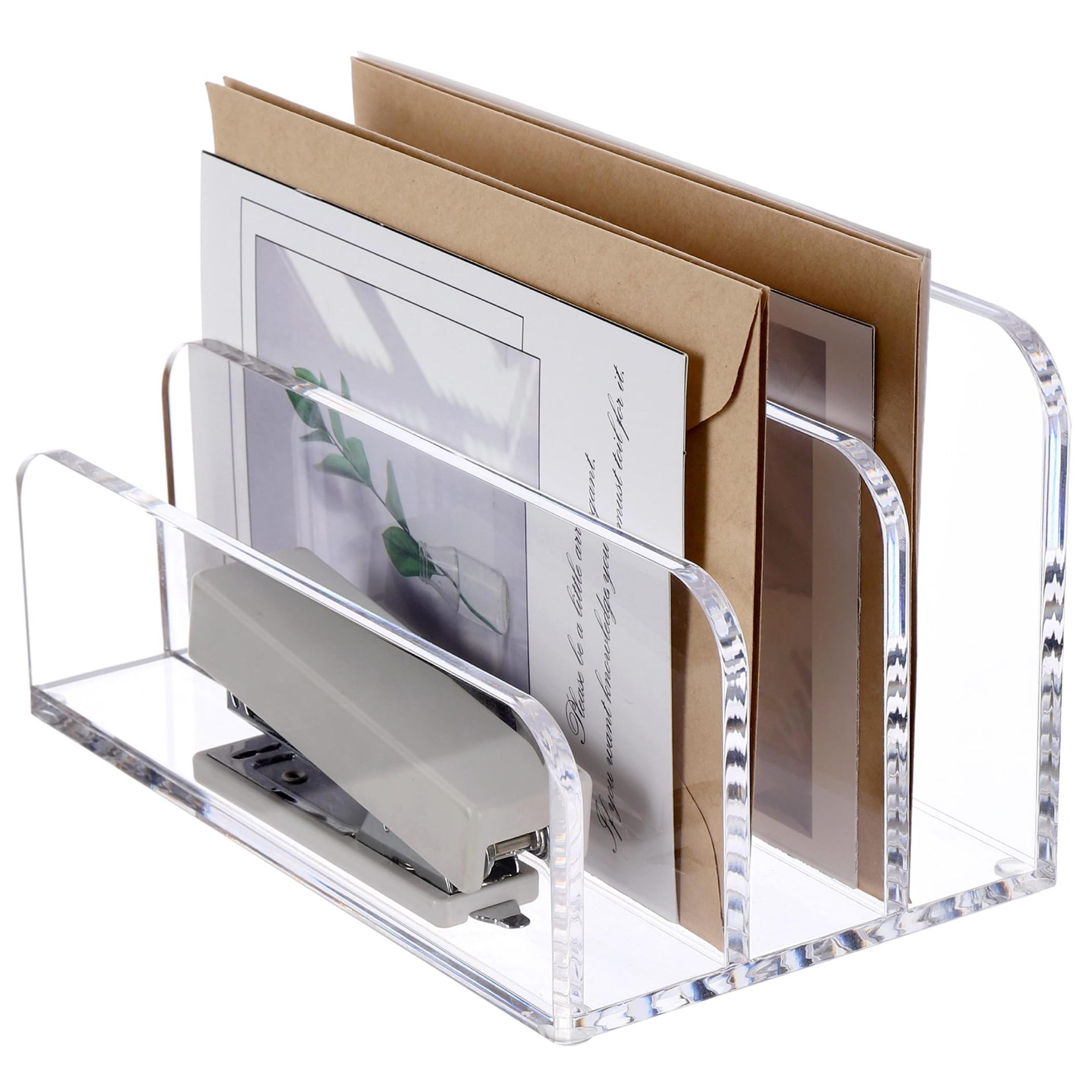 clear acrylic desk organizer section mail and file sorter
