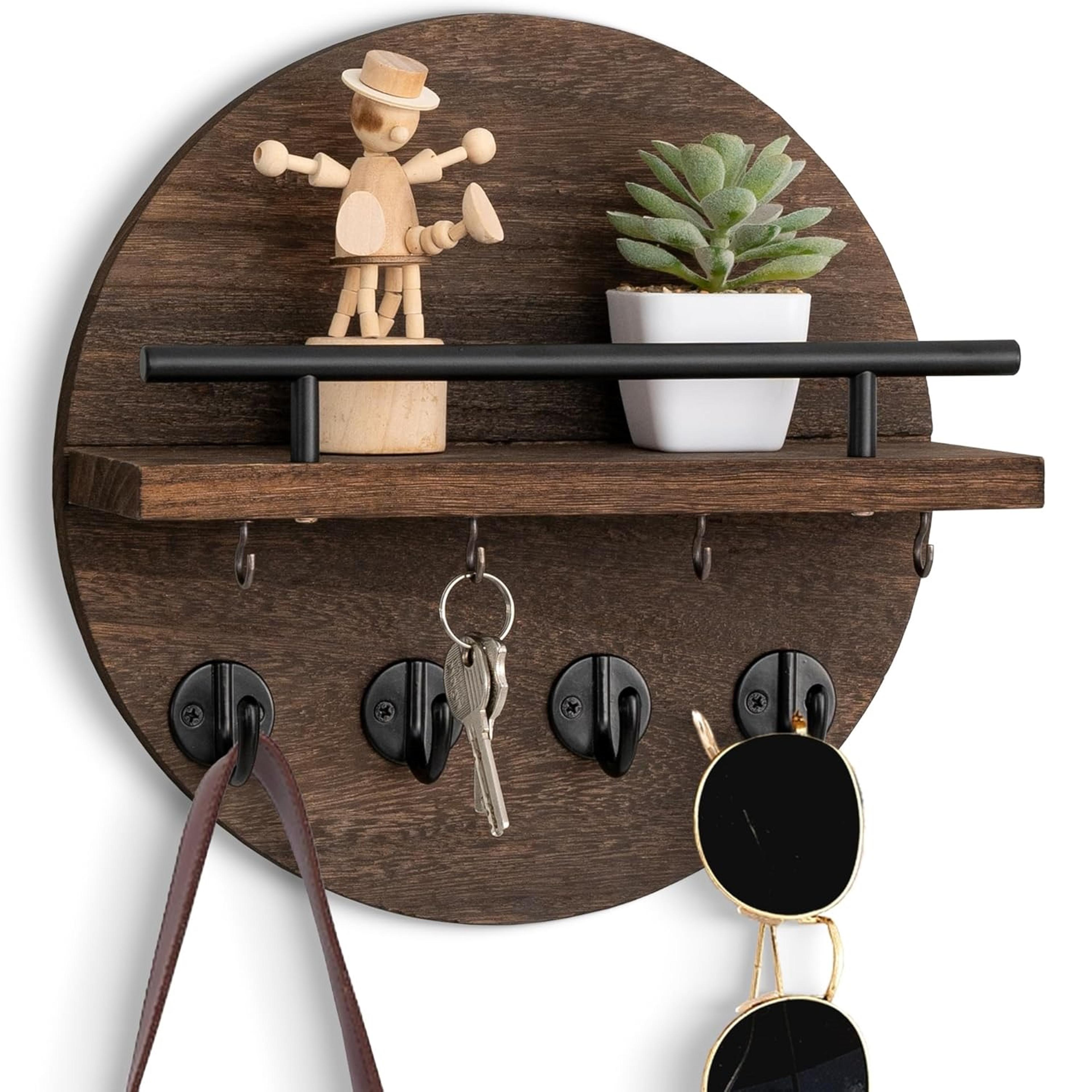 rustic wood key holder for wall with shelf and hooks entryway organizer
