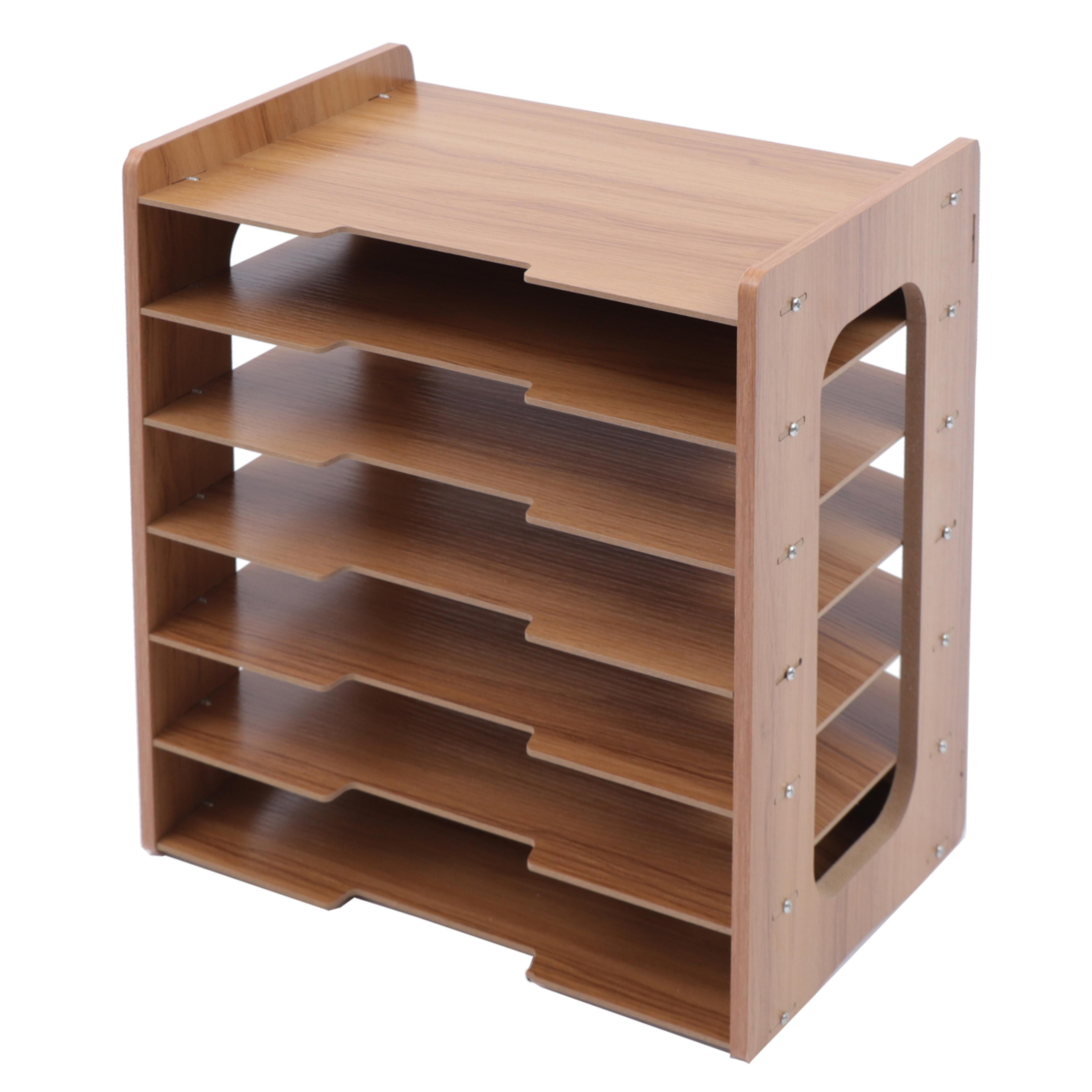 tier wooden desk organizer with paper sorter and desktop file storage